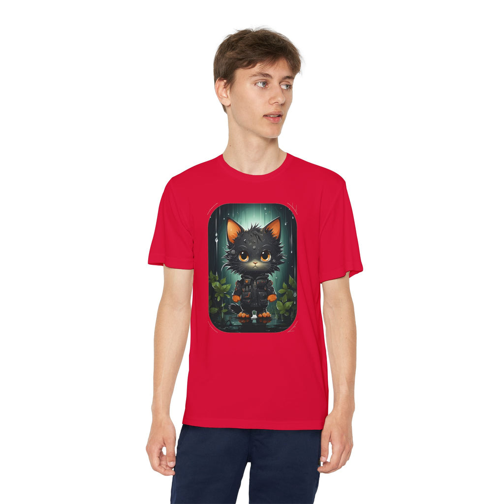 Youth Black Cat Competitor Tee — Cute Forest Kitten Graphic Shirt