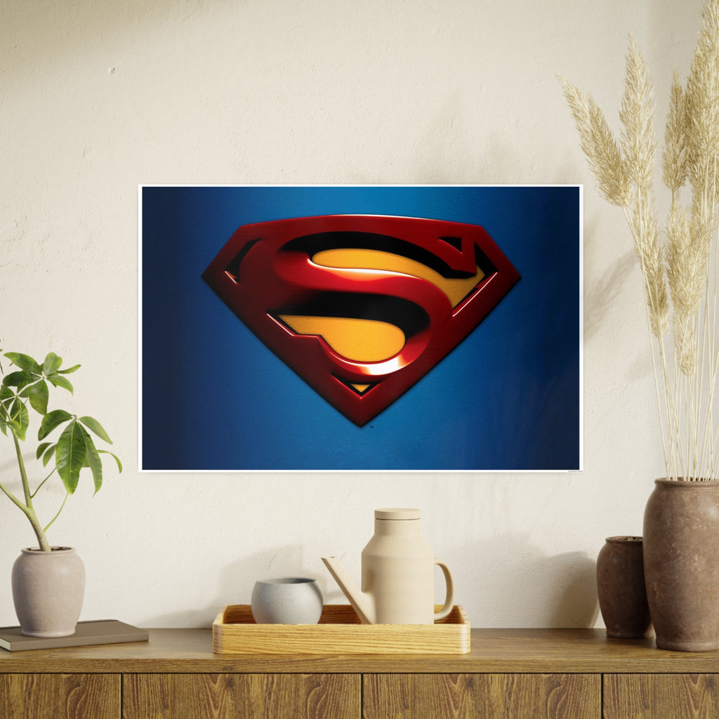 Superman Emblem Photo Art Poster — Retro Comic Logo Wall Print