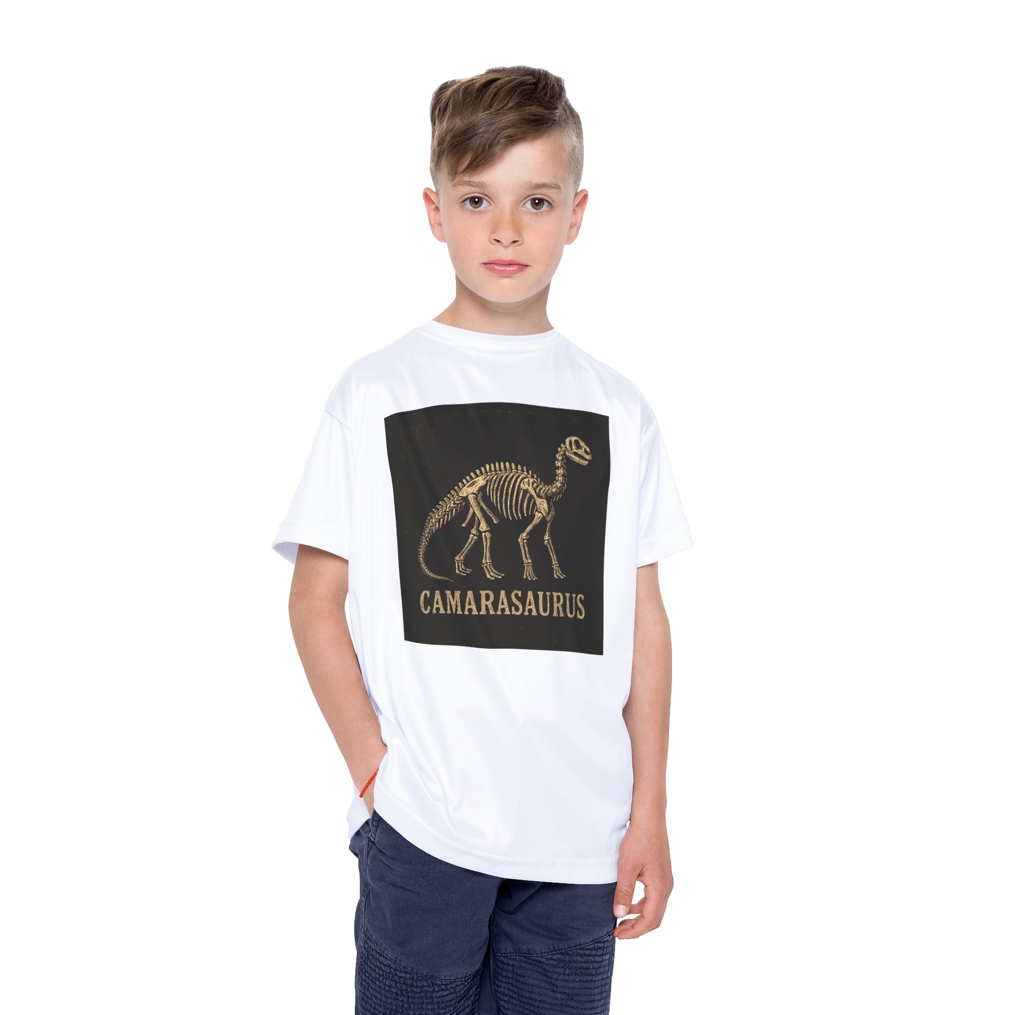 Camarasaurus Kids Sports Jersey – Dinosaur Skeleton Graphic Tee