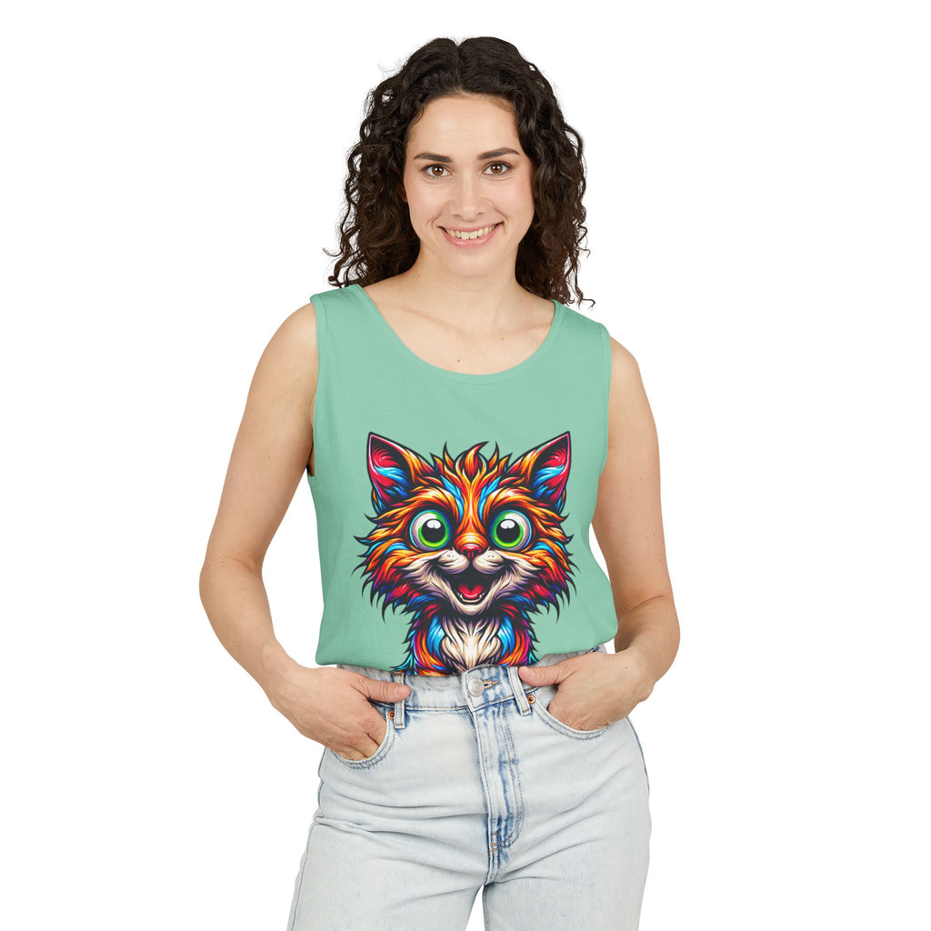 Psychedelic Cat Tank Top — Vibrant 1000-Color Art Print