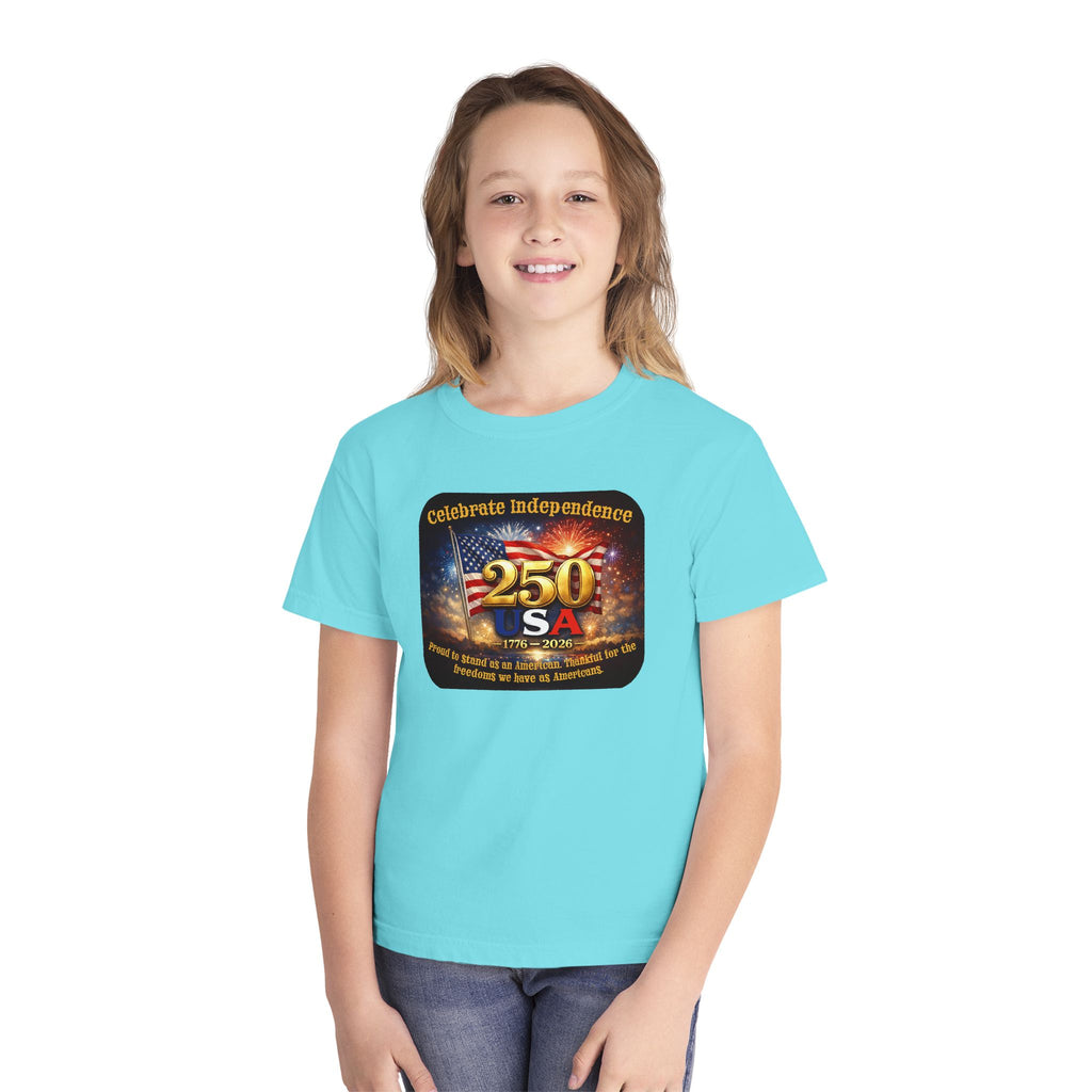 Youth Tee — "Celebrate Independence 250 USA" Patriotic Fireworks T-Shirt