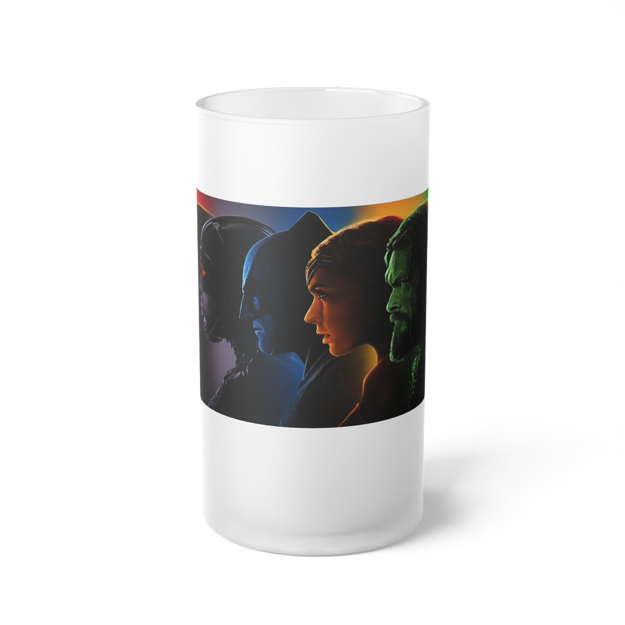 Frosted Glass Beer Mug – Retro Sci‑Fi Heroes Profile Artwork