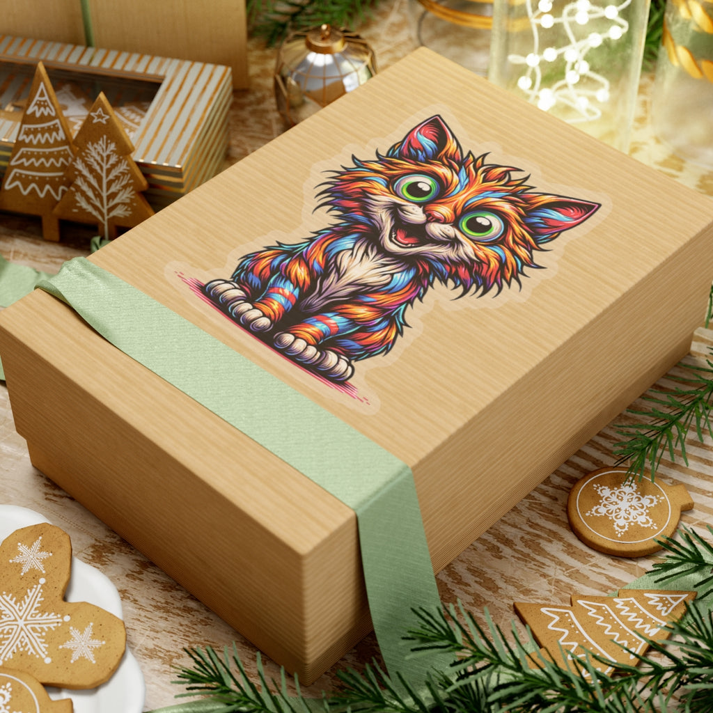 Colorful Cute Cat Sticker — Rainbow Kitten Kiss-Cut Decal for Laptops & Water Bottles, bumper stickers, rear car windshield, any of your own favorites places