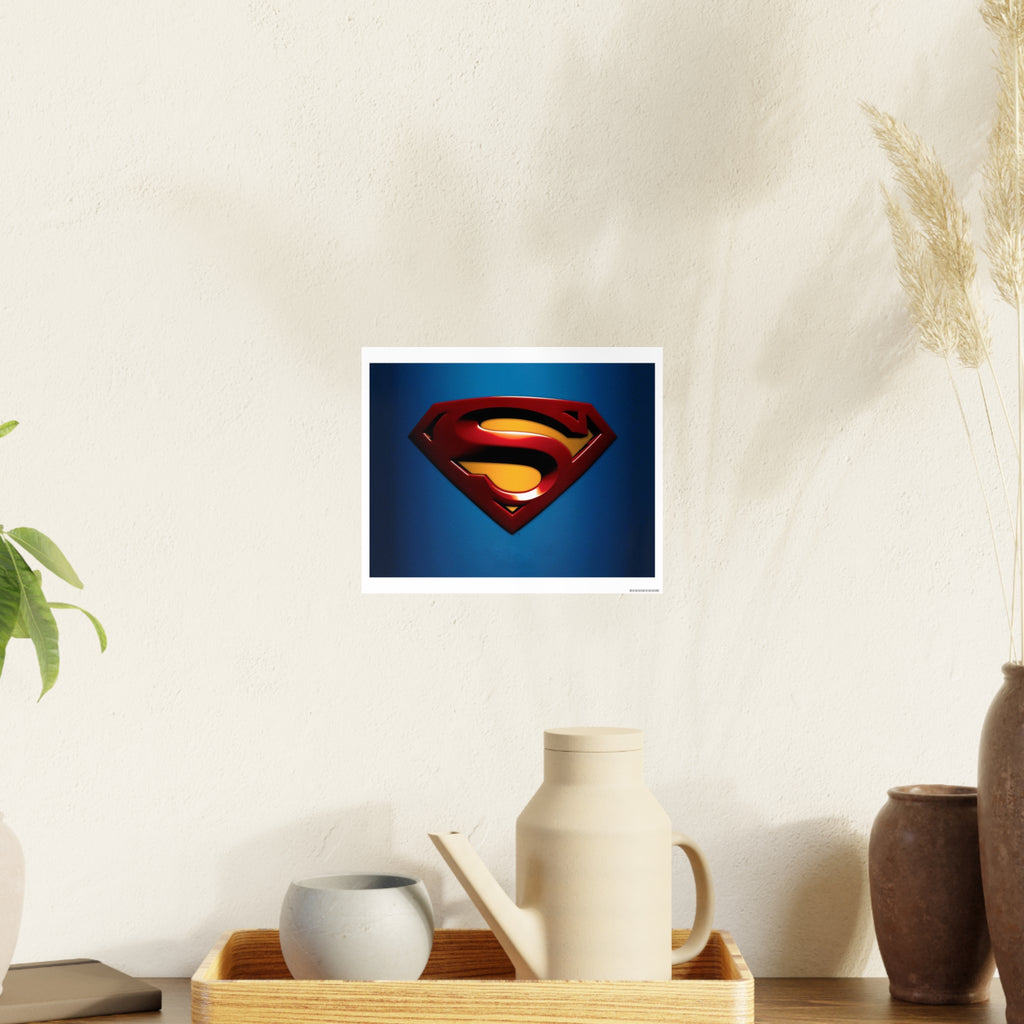 Superman Emblem Photo Art Poster — Retro Comic Logo Wall Print