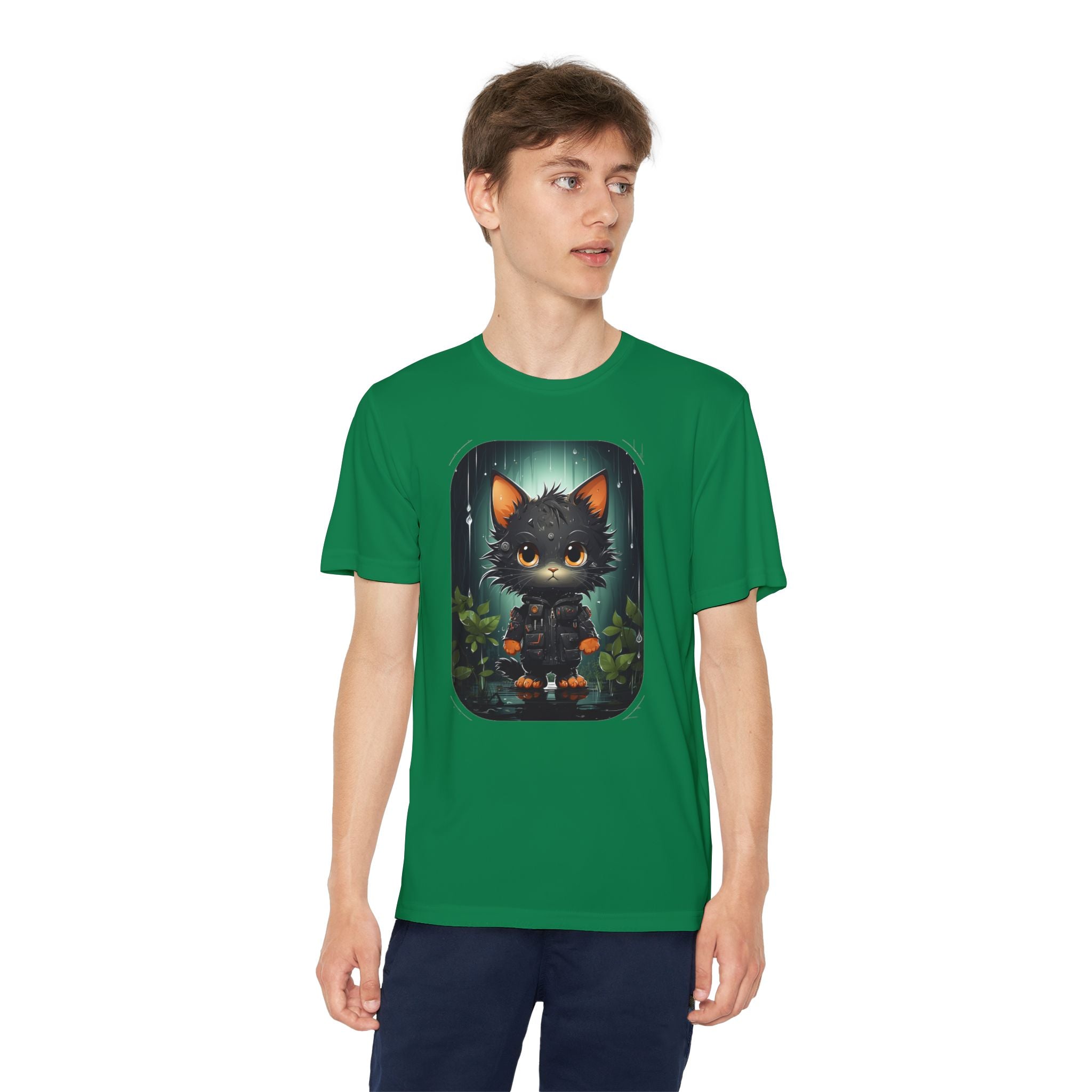 Youth Black Cat Competitor Tee — Cute Forest Kitten Graphic Shirt