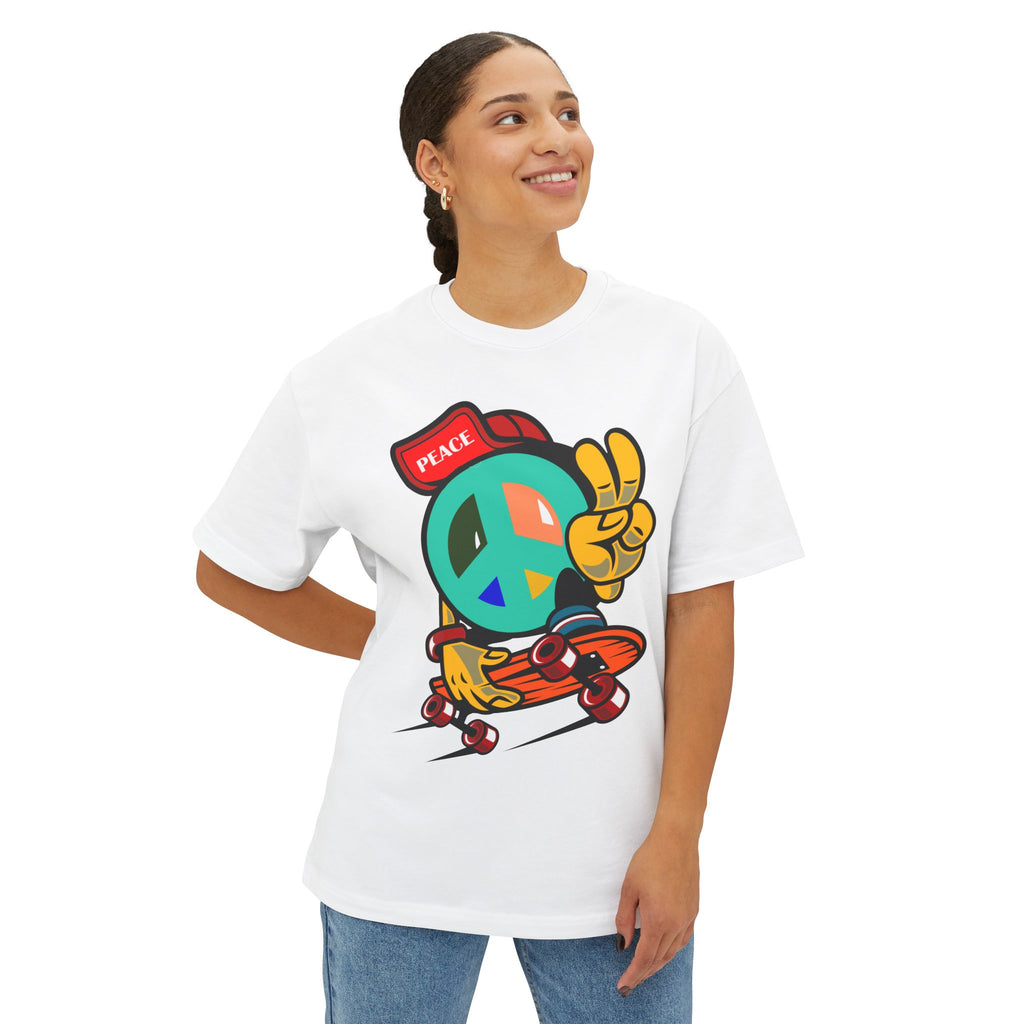 Skateboard Peace Sign T‑Shirt — Retro Skate Crew Tee with 'Peace' Cap