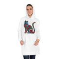 Floral Mosaic Cat Hoodie Dress – Colorful Boho Cat Graphic Sweatshirt Dress