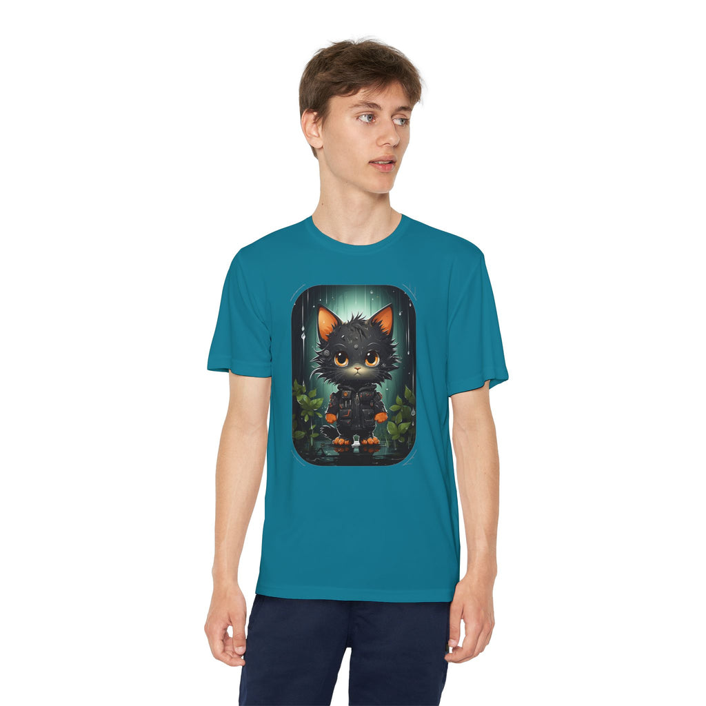 Youth Black Cat Competitor Tee — Cute Forest Kitten Graphic Shirt