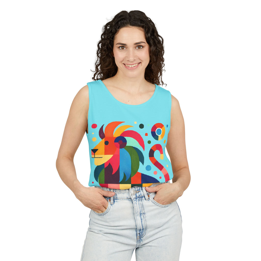 Colorful Geometric Lion Tank Top — Vibrant Pride & Zodiac Leo Graphic Tank