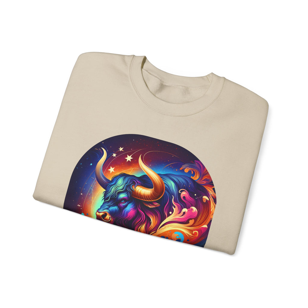 Taurus Zodiac Crewneck Sweatshirt — Vibrant Neon Bull Astrology Sweatshirt