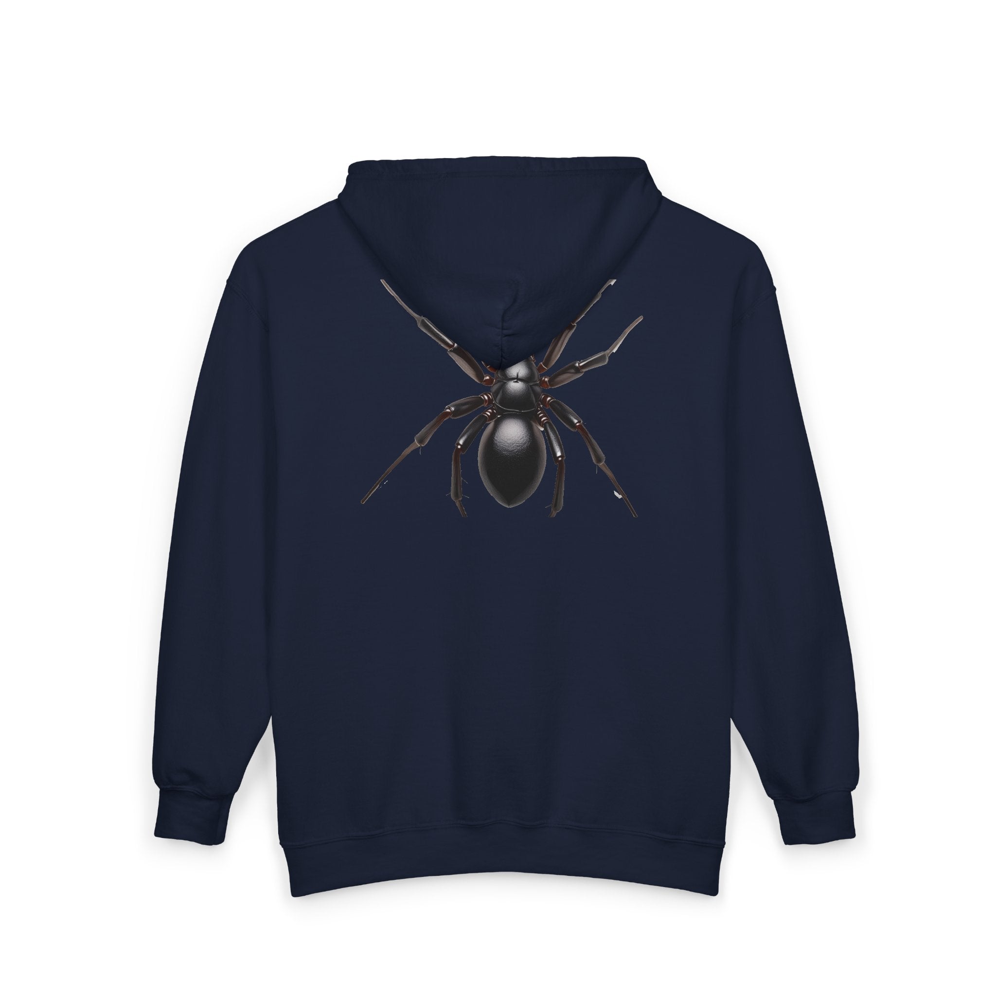 Black Zip Hoodie with Realistic Spider Back Graphic – Gothic Halloween Pullover