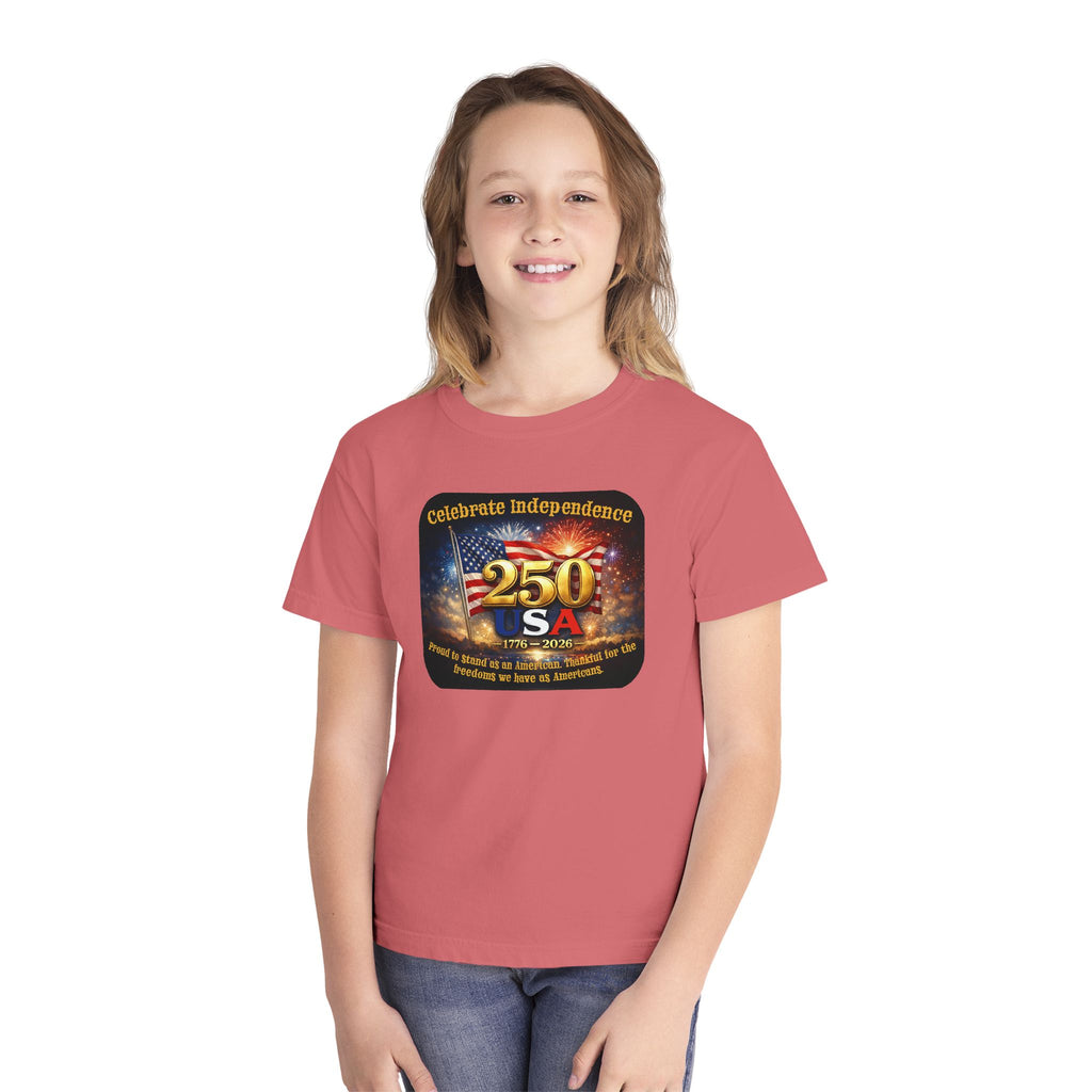 Youth Tee — "Celebrate Independence 250 USA" Patriotic Fireworks T-Shirt