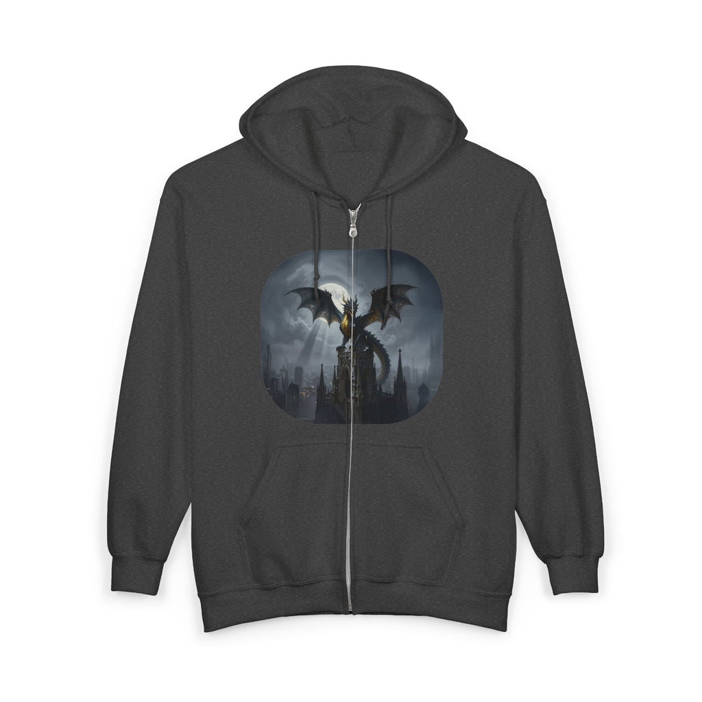 Dragon Night Zip Hoodie — Gothic Fantasy Full‑Zip Sweatshirt
