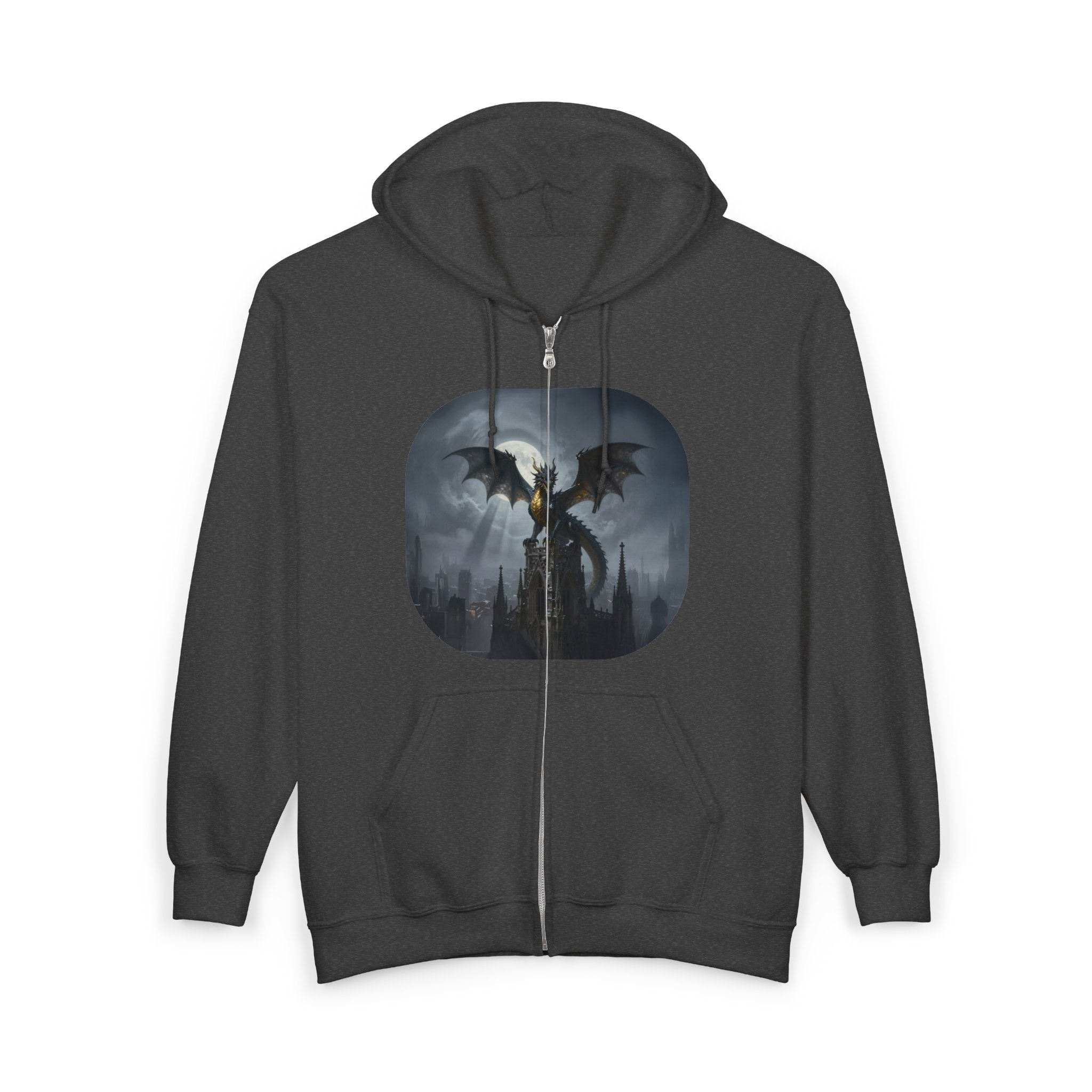 Dragon Night Zip Hoodie — Gothic Fantasy Full‑Zip Sweatshirt