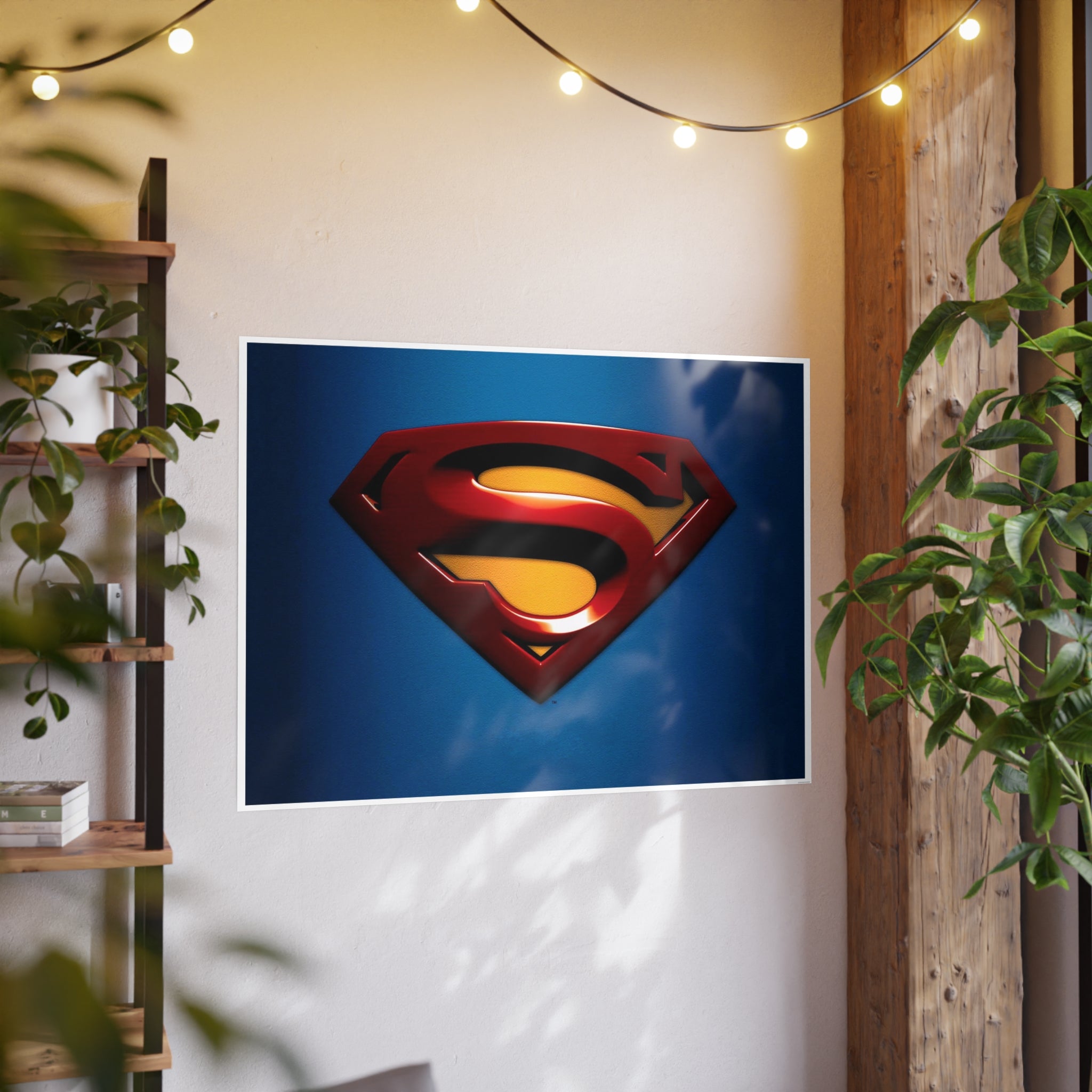 Superman Emblem Photo Art Poster — Retro Comic Logo Wall Print