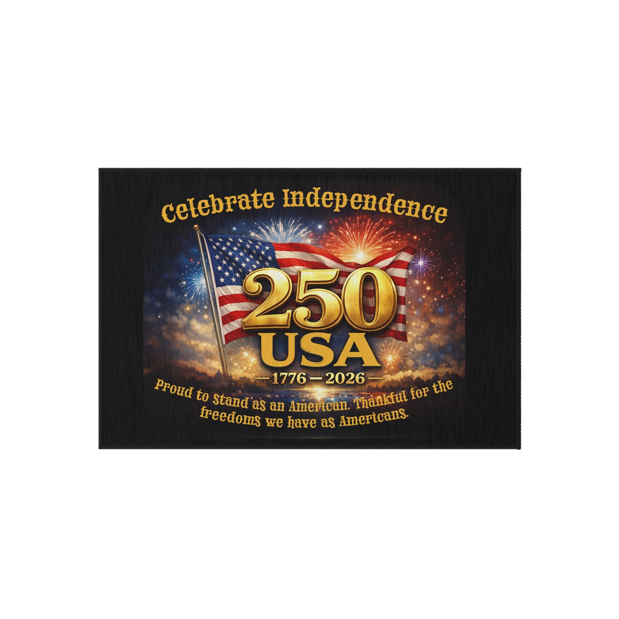 250 USA Outdoor Rug — Celebrate Independence 1776–2026 Patriotic Flag Doormat