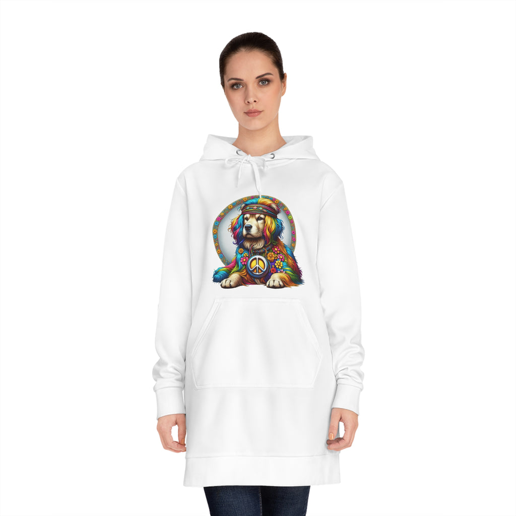 Hippie Golden Retriever Hoodie Dress — Peace Sign Tie-Dye Dog Graphic