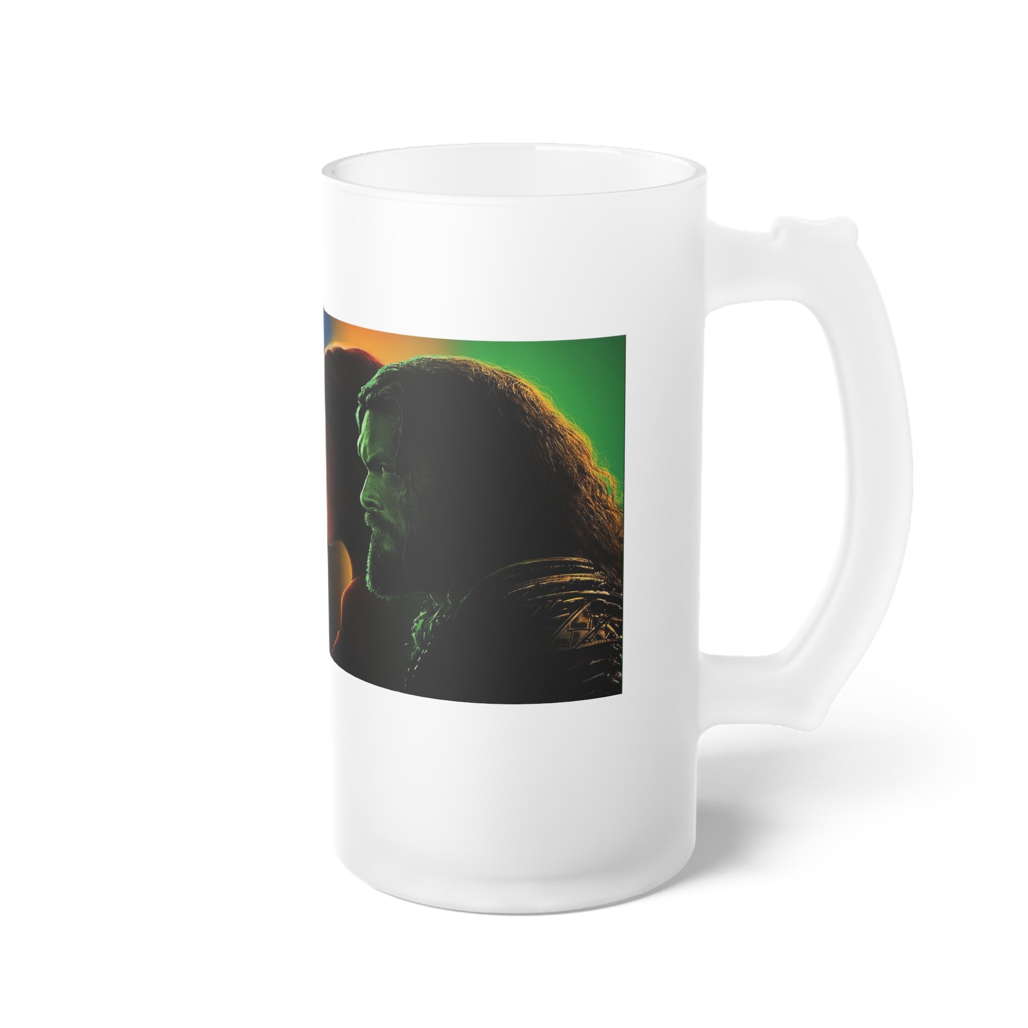 Frosted Glass Beer Mug – Retro Sci‑Fi Heroes Profile Artwork