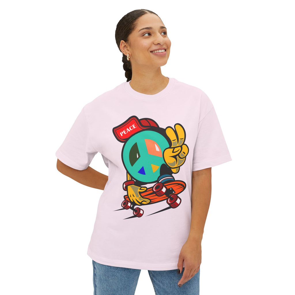 Skateboard Peace Sign T‑Shirt — Retro Skate Crew Tee with 'Peace' Cap
