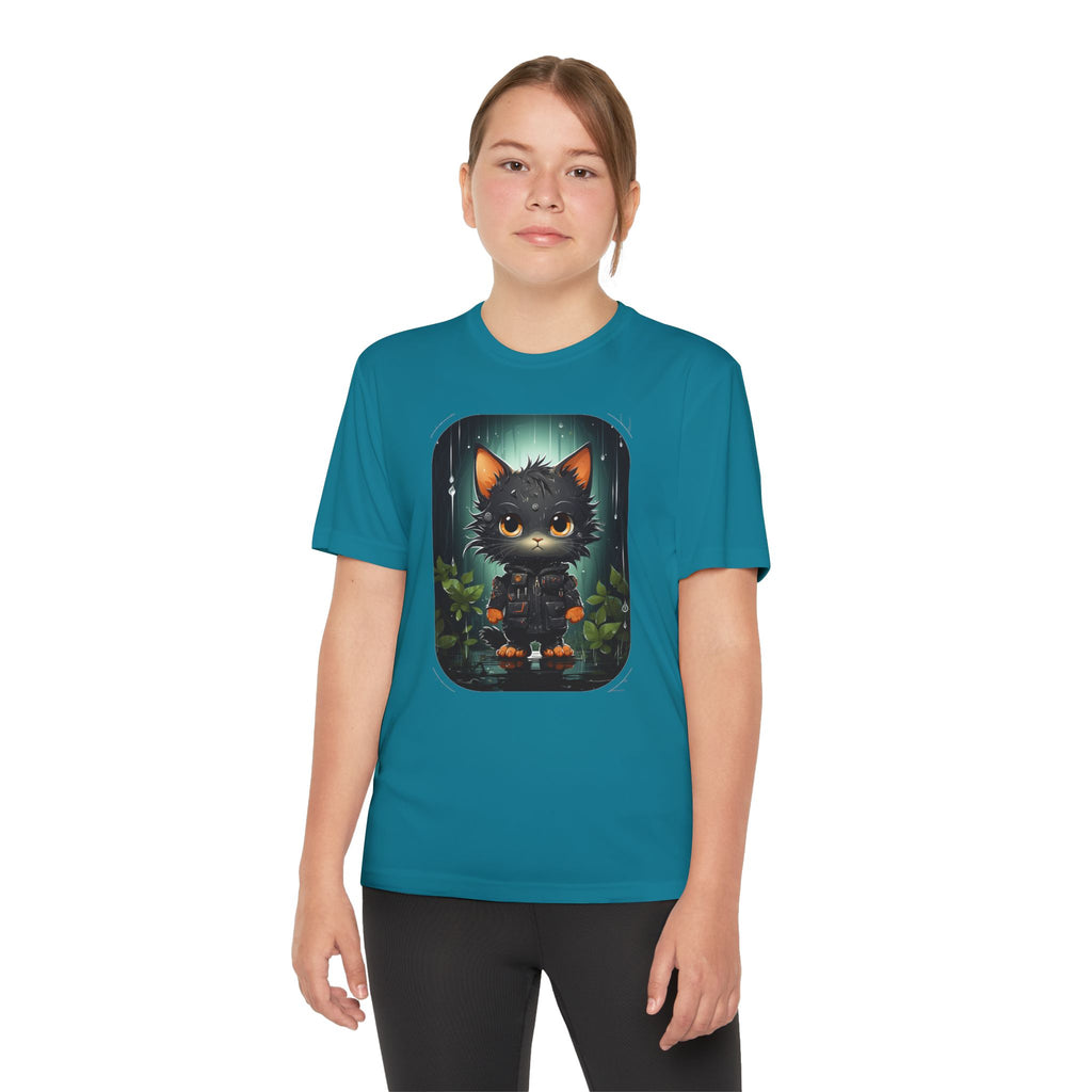 Youth Black Cat Competitor Tee — Cute Forest Kitten Graphic Shirt