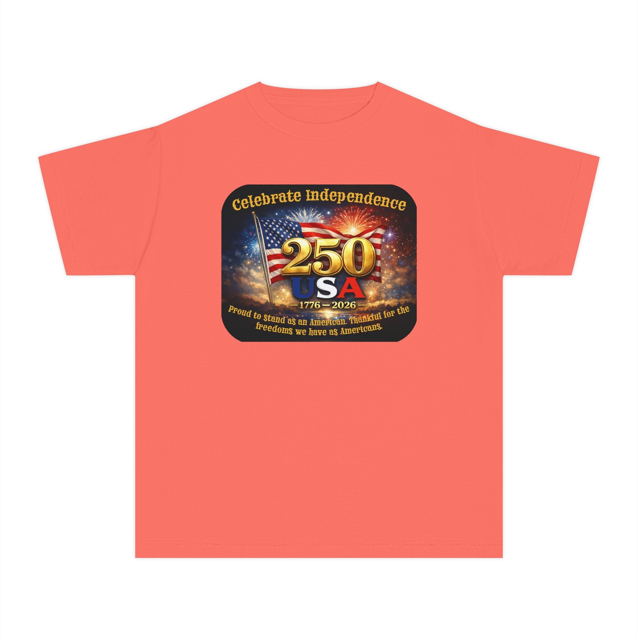 Youth Tee — "Celebrate Independence 250 USA" Patriotic Fireworks T-Shirt