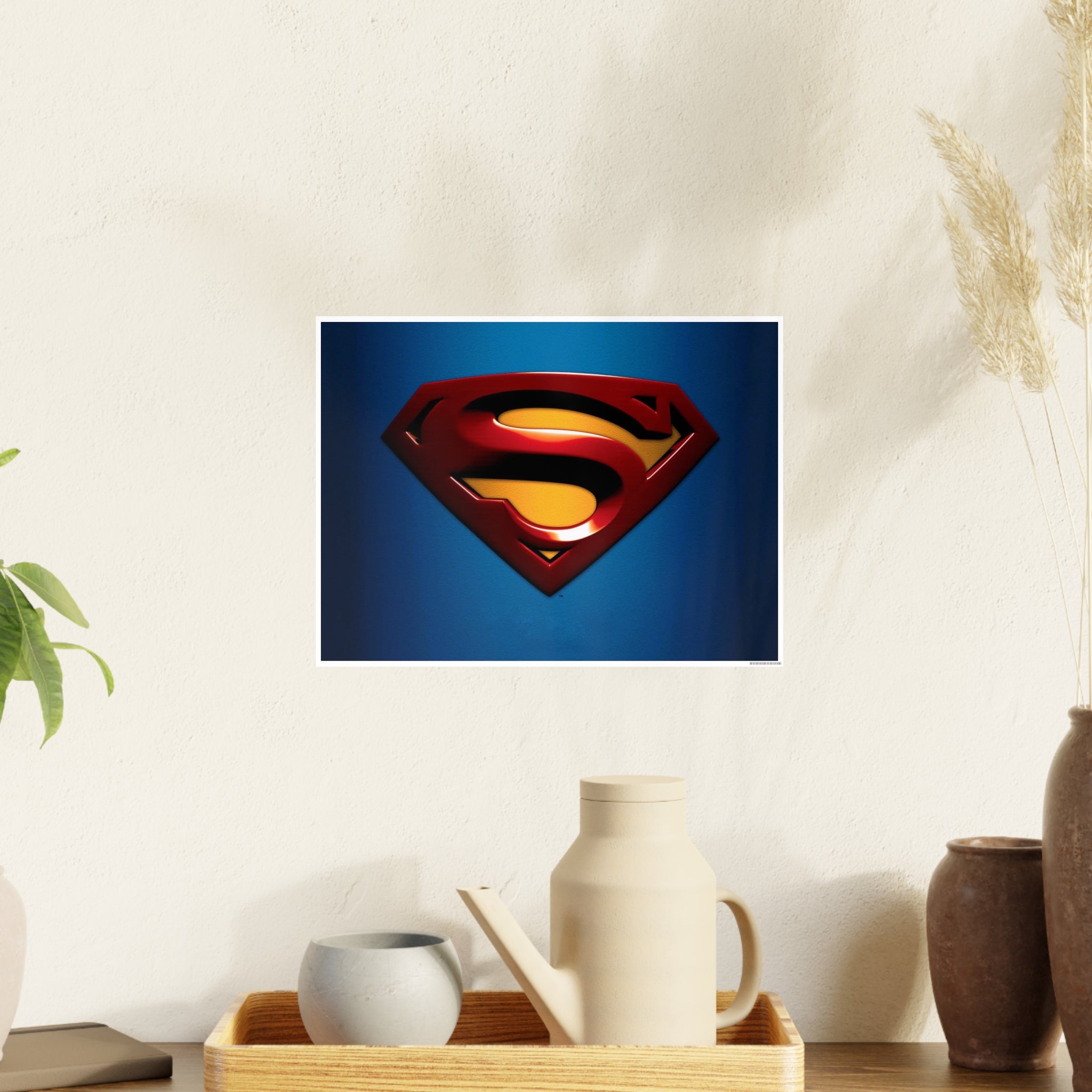 Superman Emblem Photo Art Poster — Retro Comic Logo Wall Print