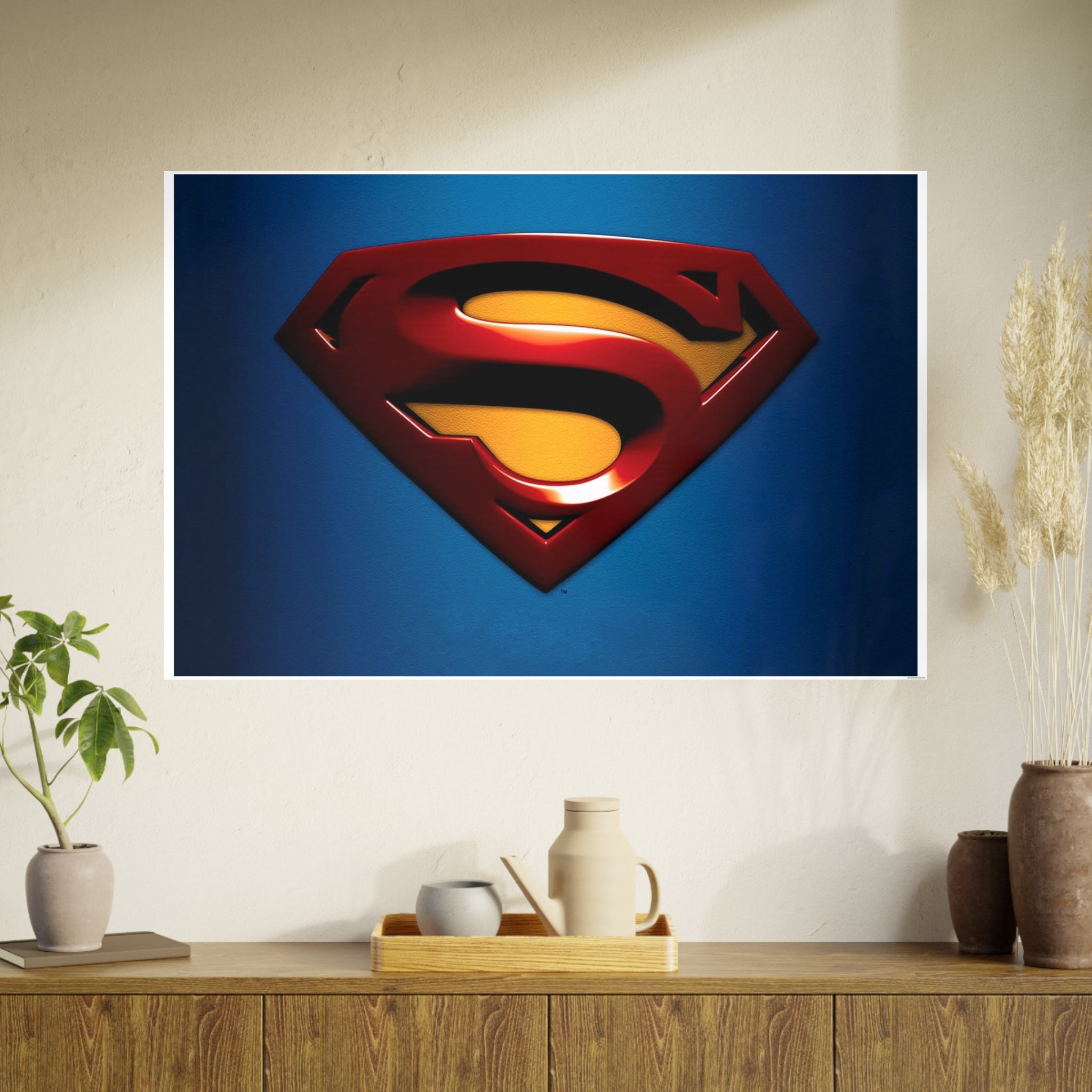 Superman Emblem Photo Art Poster — Retro Comic Logo Wall Print