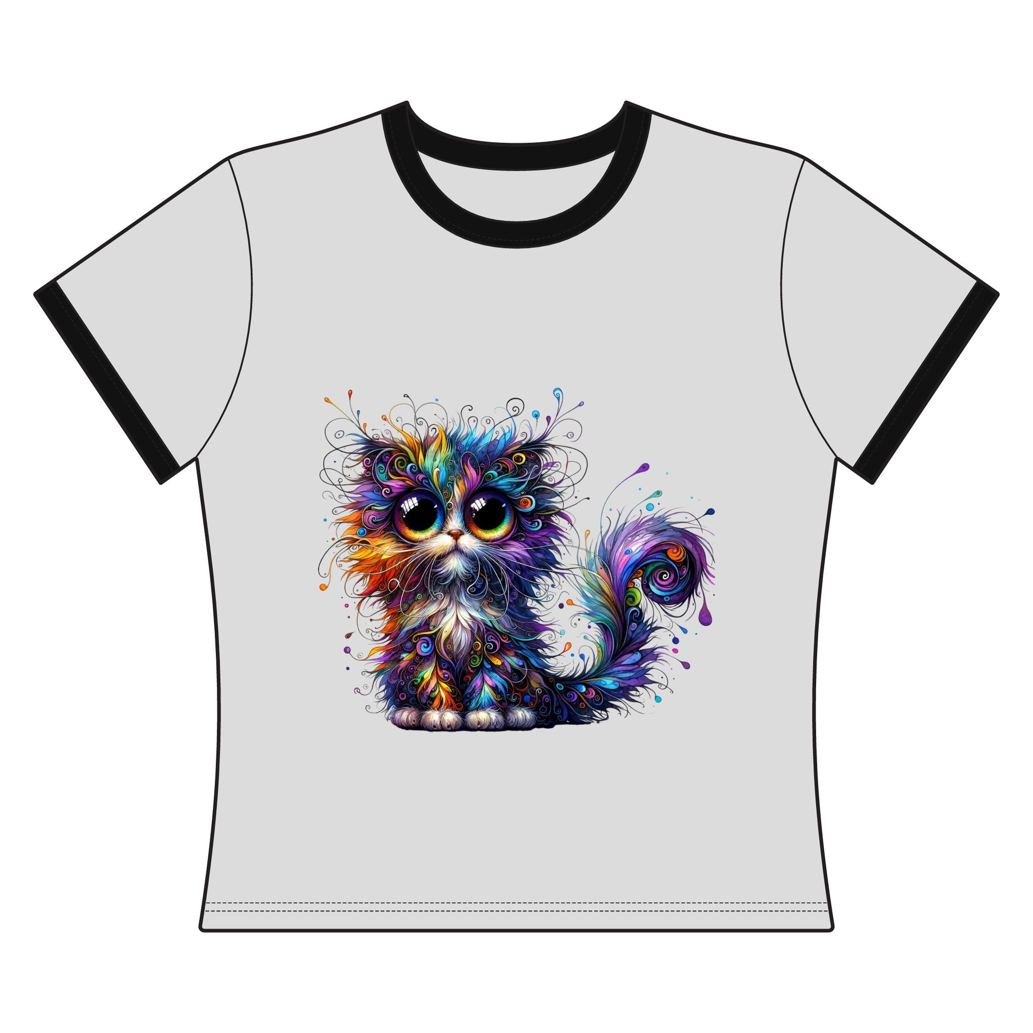 Colorful Whimsical Cat Ringer Tee