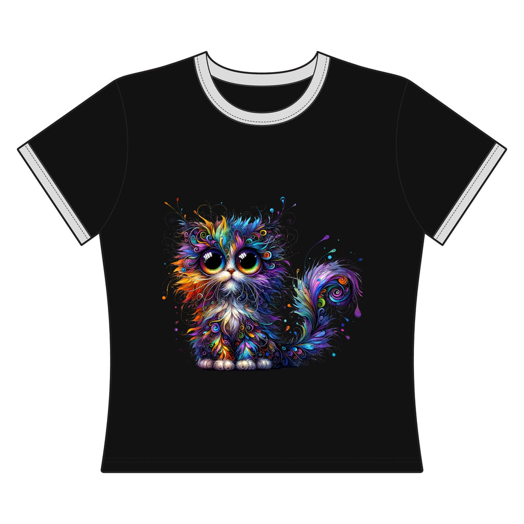 Colorful Whimsical Cat Ringer Tee