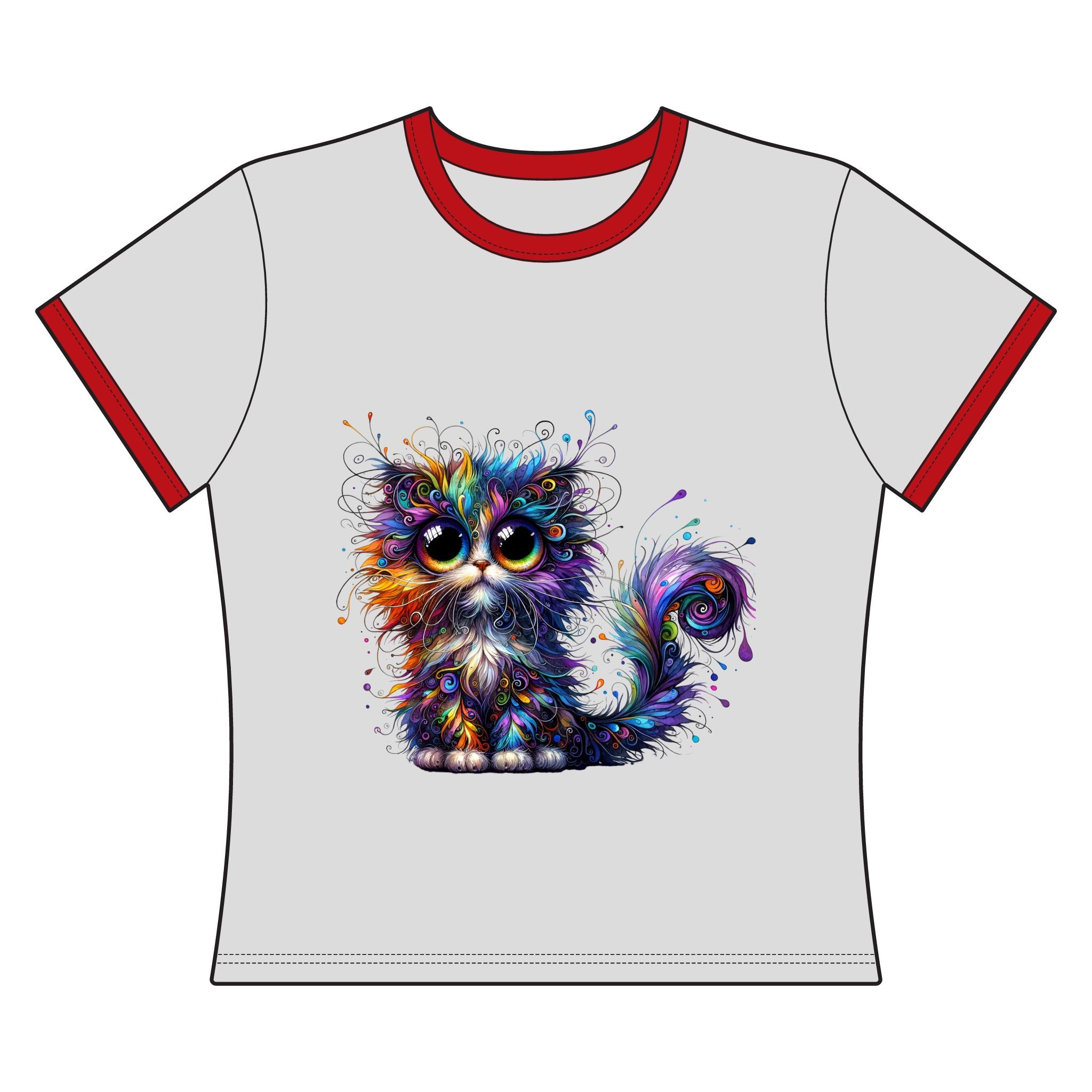 Colorful Whimsical Cat Ringer Tee