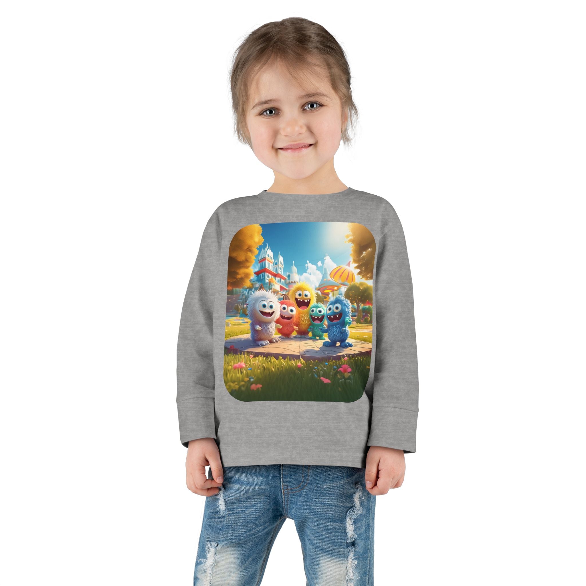 Toddler Tee — Colorful Cartoon Monster Friends Long Sleeve Shirt