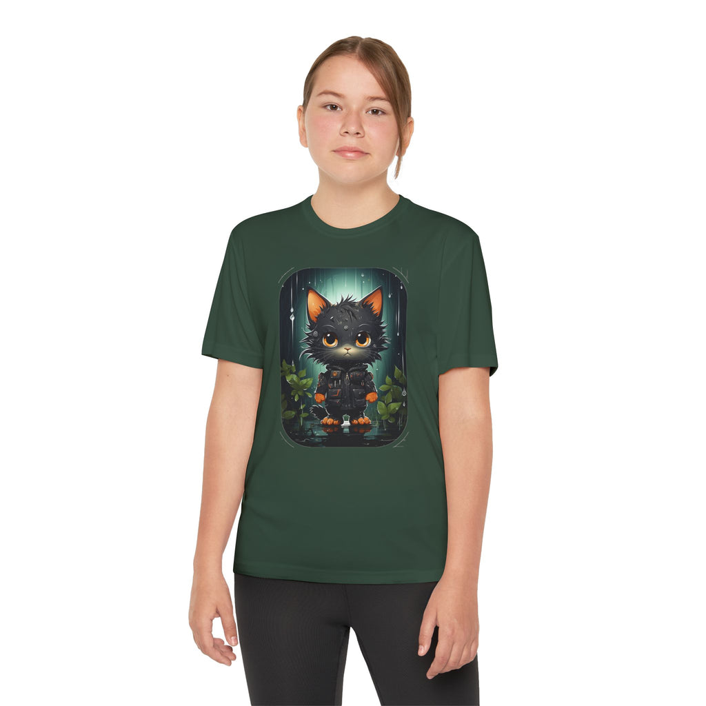Youth Black Cat Competitor Tee — Cute Forest Kitten Graphic Shirt