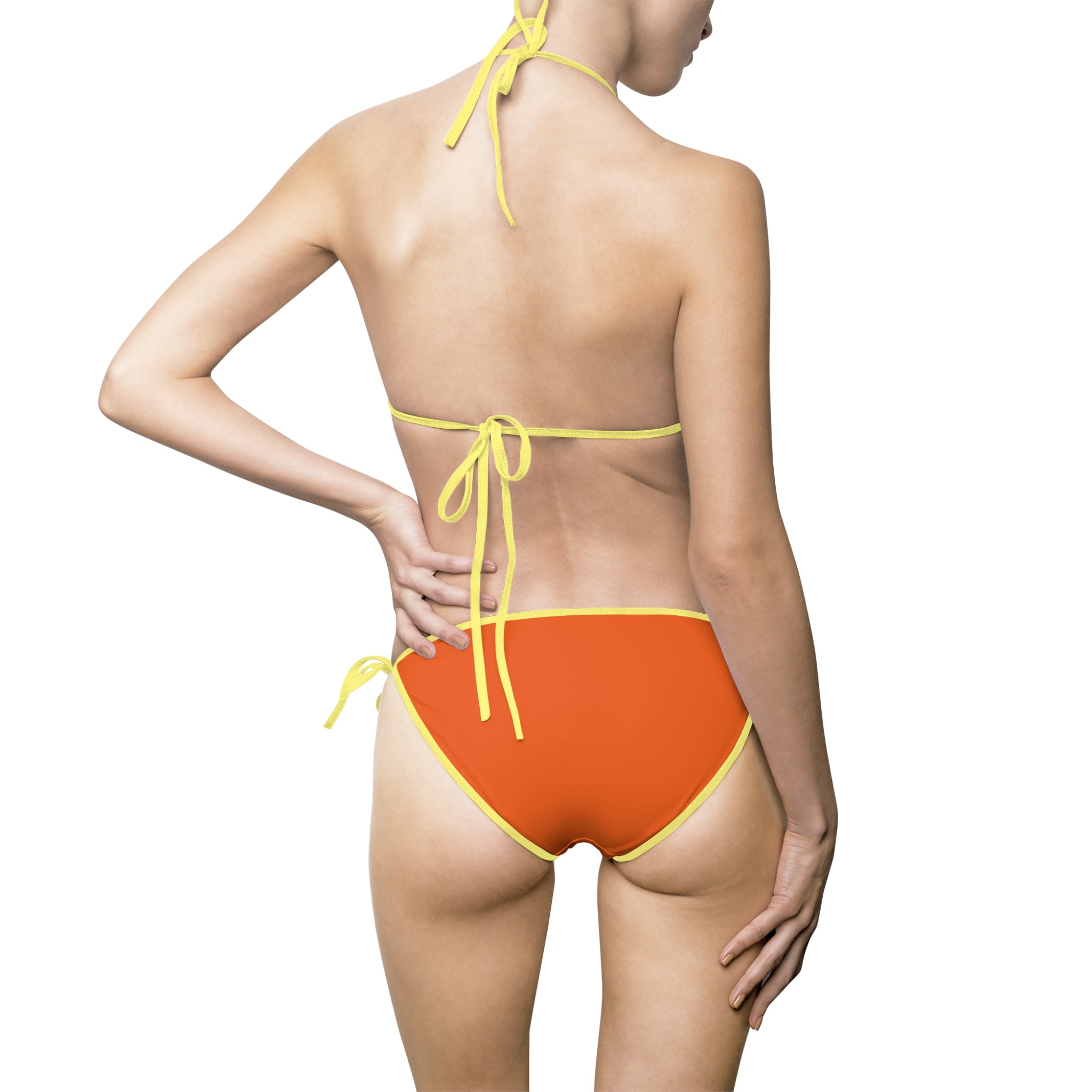 Orange Graphic Bikini Swimsuit — Funny Text & Retro Illustration
