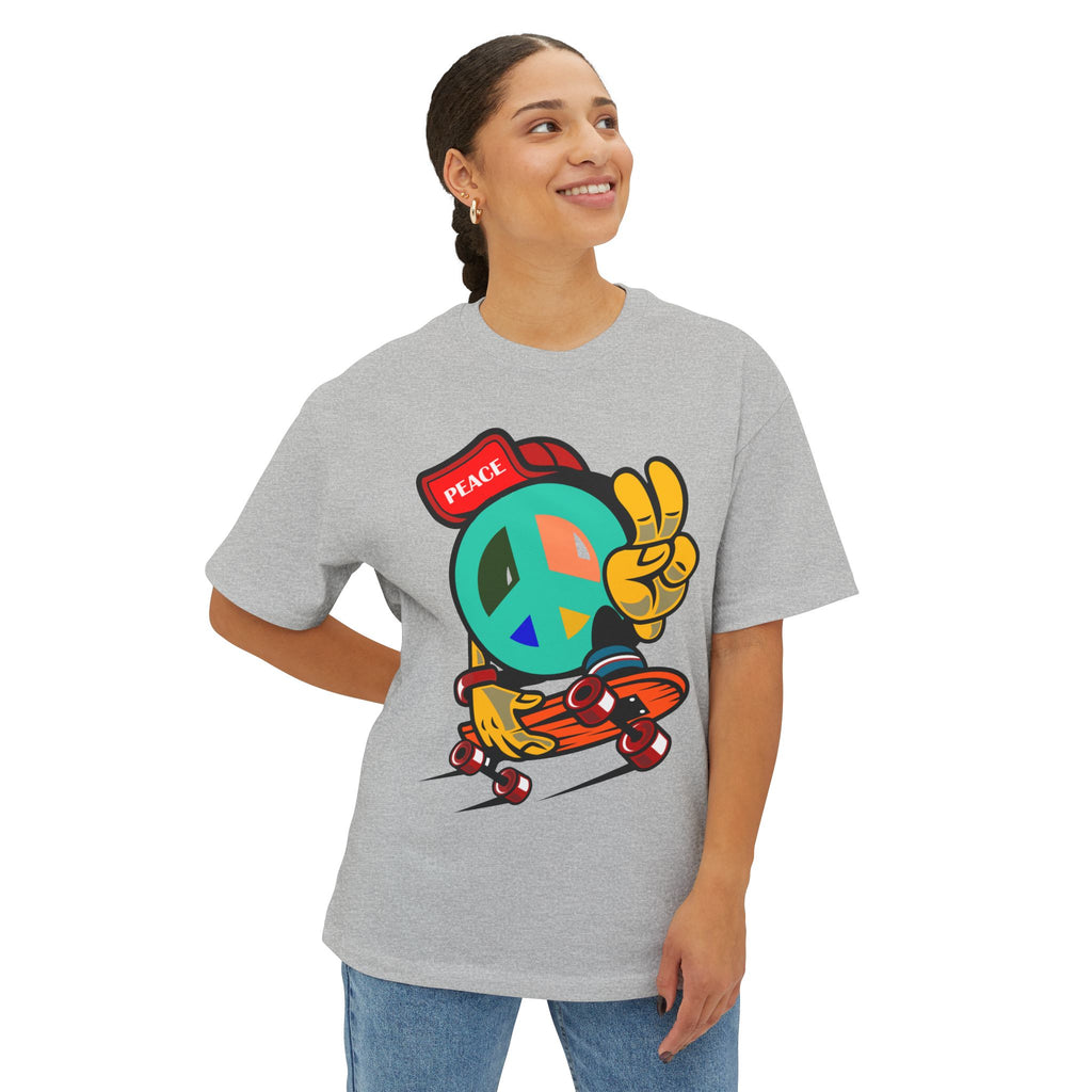 Skateboard Peace Sign T‑Shirt — Retro Skate Crew Tee with 'Peace' Cap