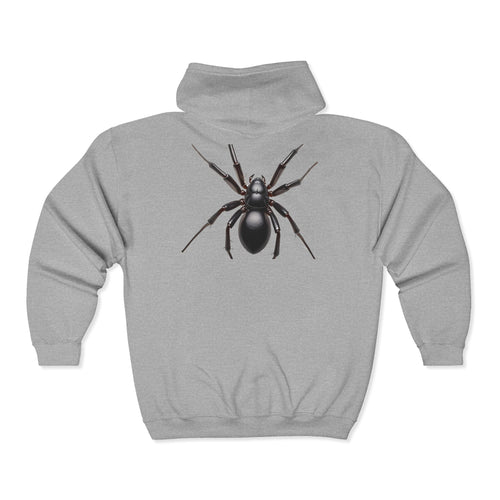 Black Zip Hoodie with Realistic Spider Back Graphic – Gothic Halloween Pullover