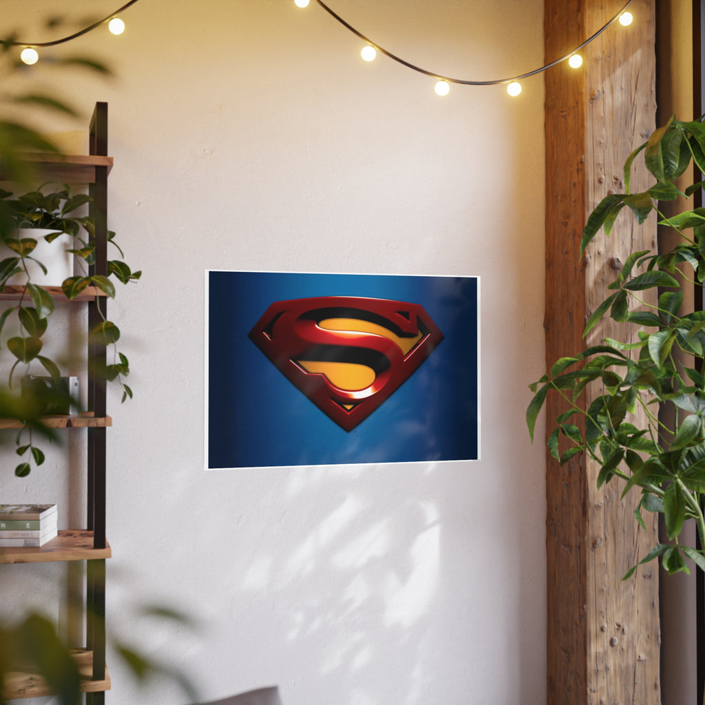 Superman Emblem Photo Art Poster — Retro Comic Logo Wall Print