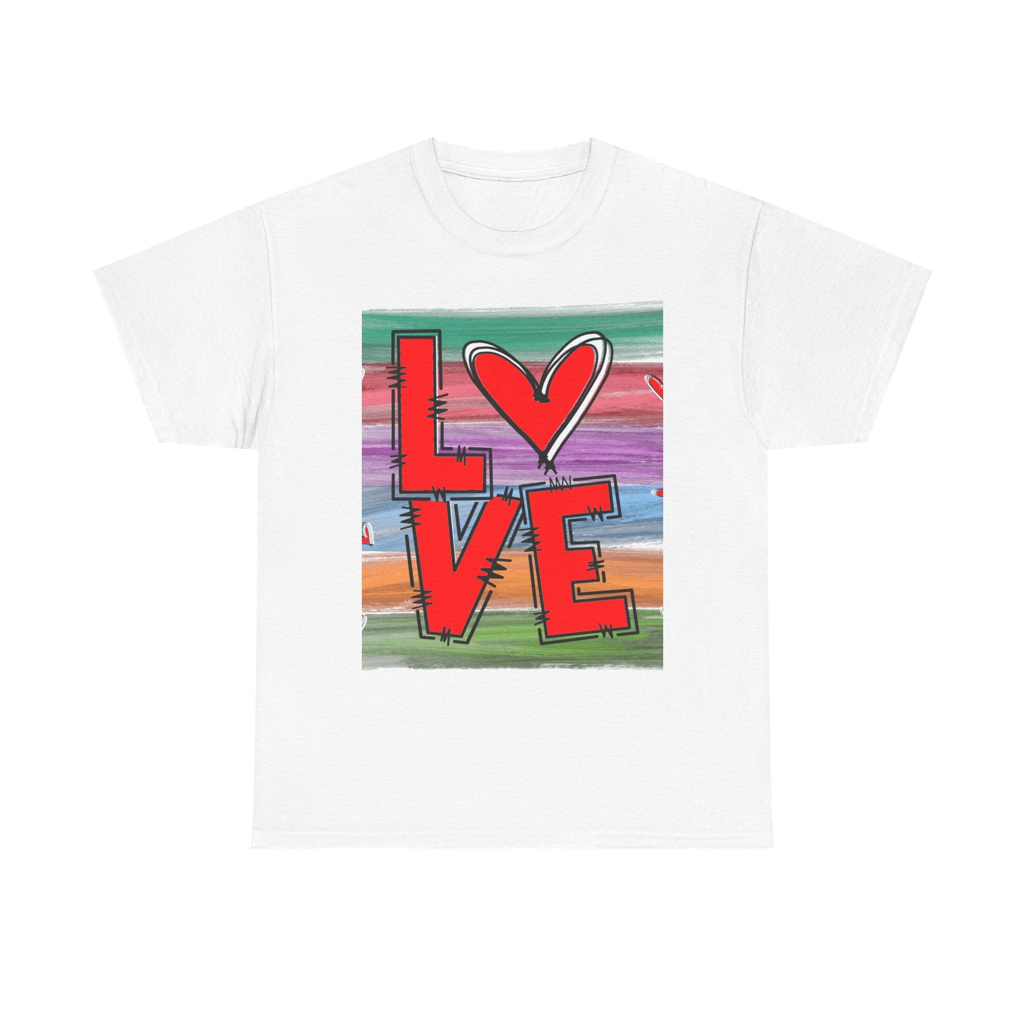 Love Heart Graphic Tee — Colorful Pop Art Valentine's T-Shirt