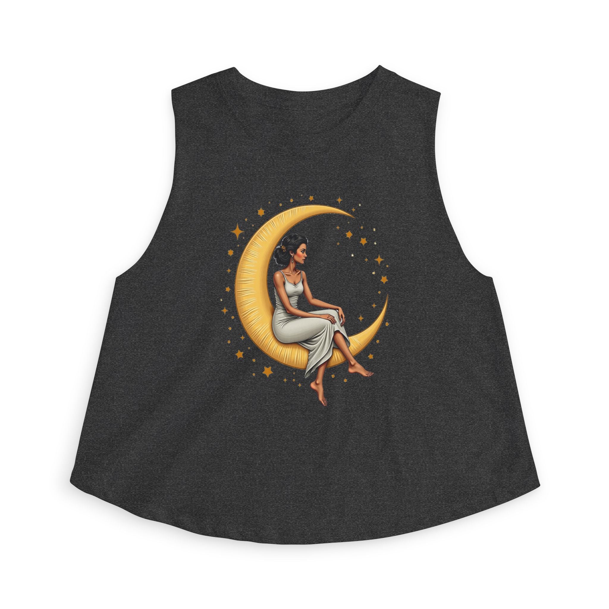 Moon Goddess Crop Top — Black Woman Sitting on Crescent Moon Graphic