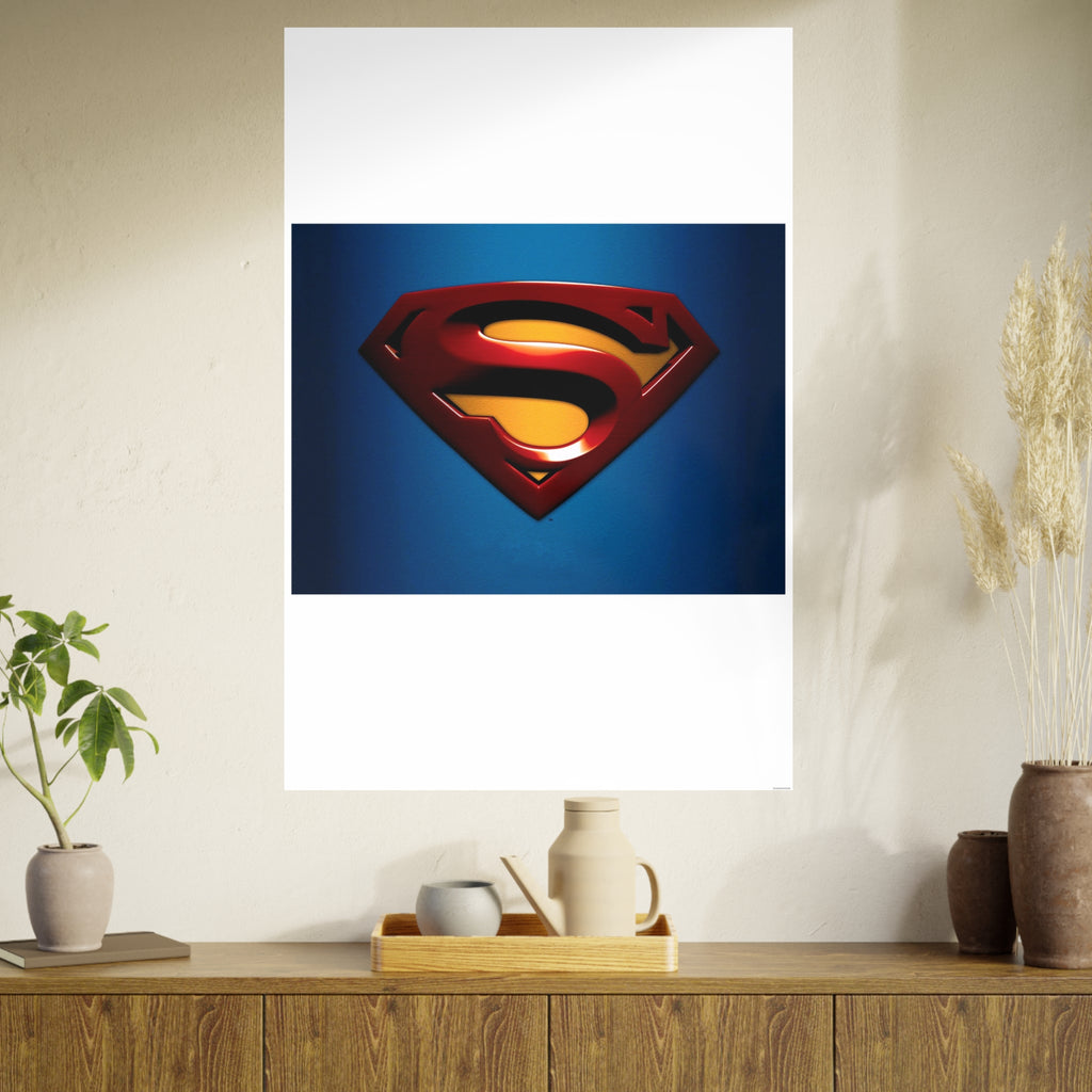 Superman Emblem Photo Art Poster — Retro Comic Logo Wall Print