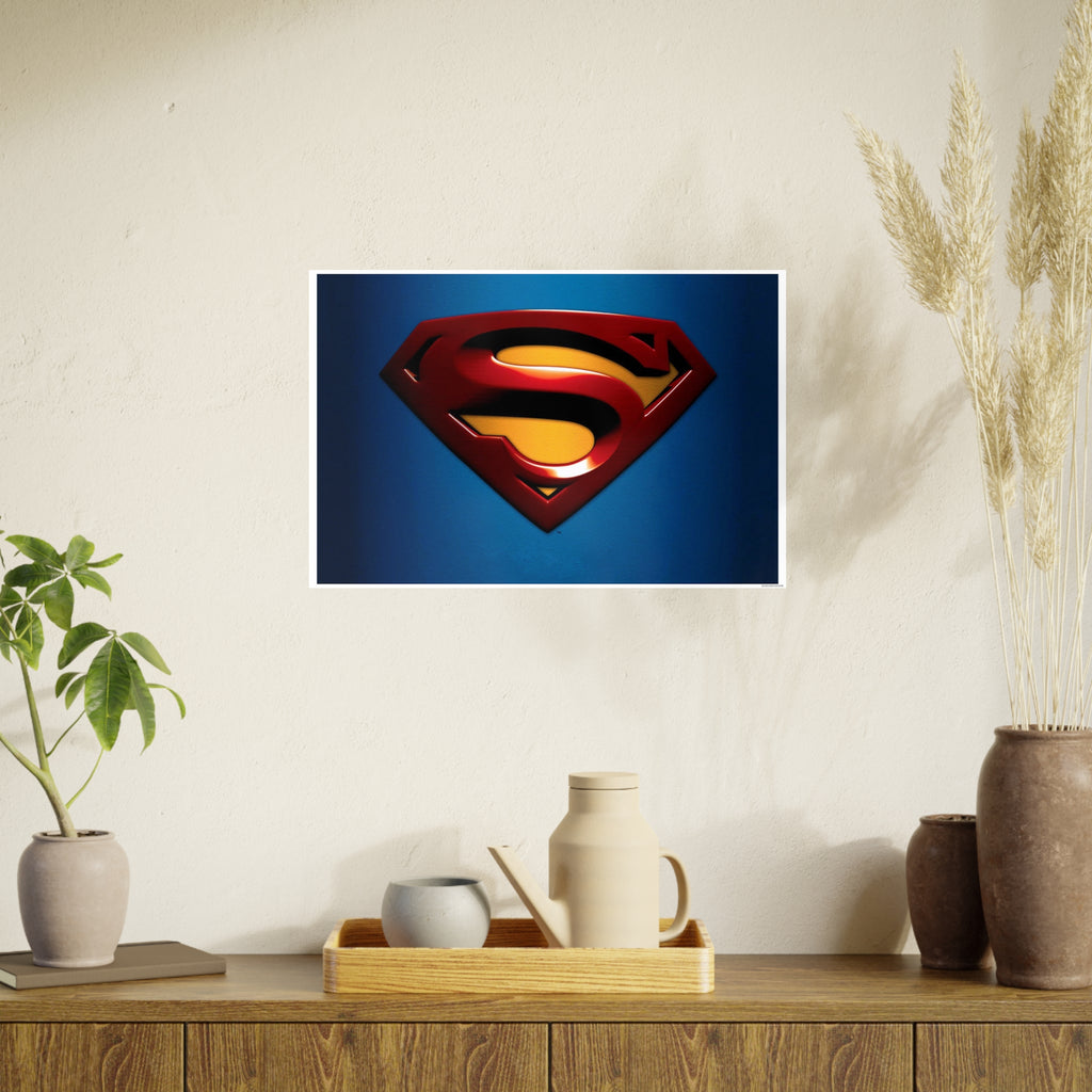 Superman Emblem Photo Art Poster — Retro Comic Logo Wall Print