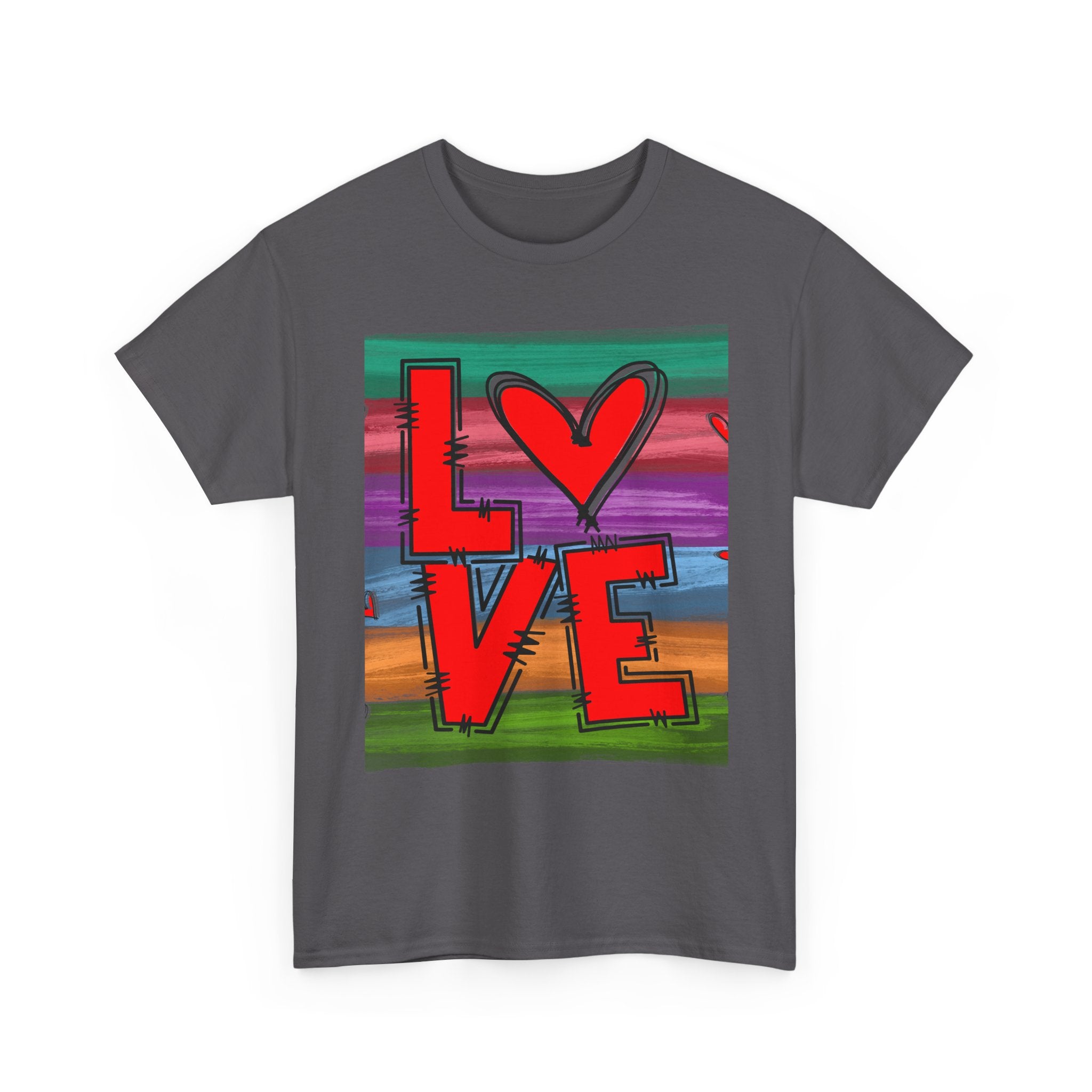Love Heart Graphic Tee — Colorful Pop Art Valentine's T-Shirt