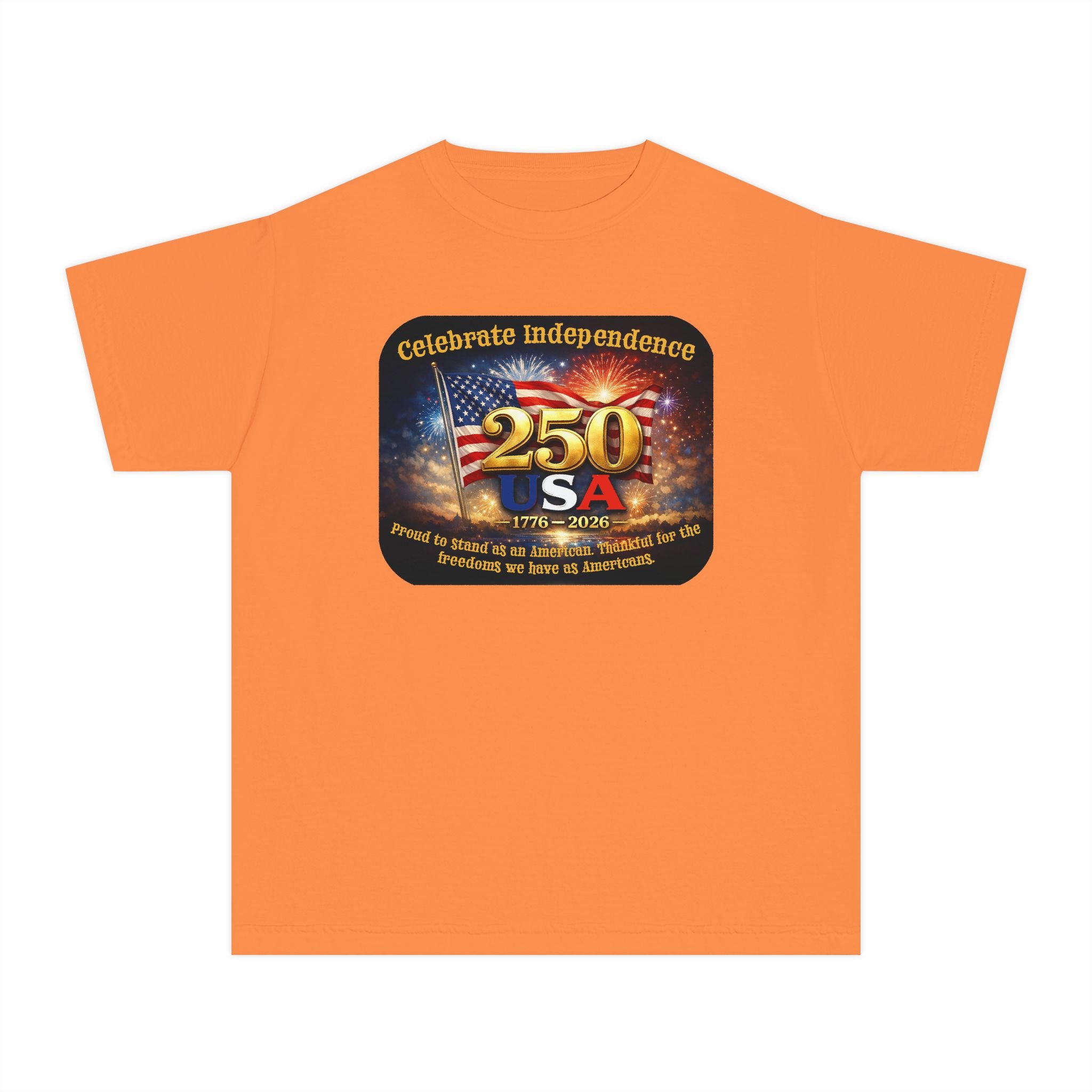 Youth Tee — "Celebrate Independence 250 USA" Patriotic Fireworks T-Shirt