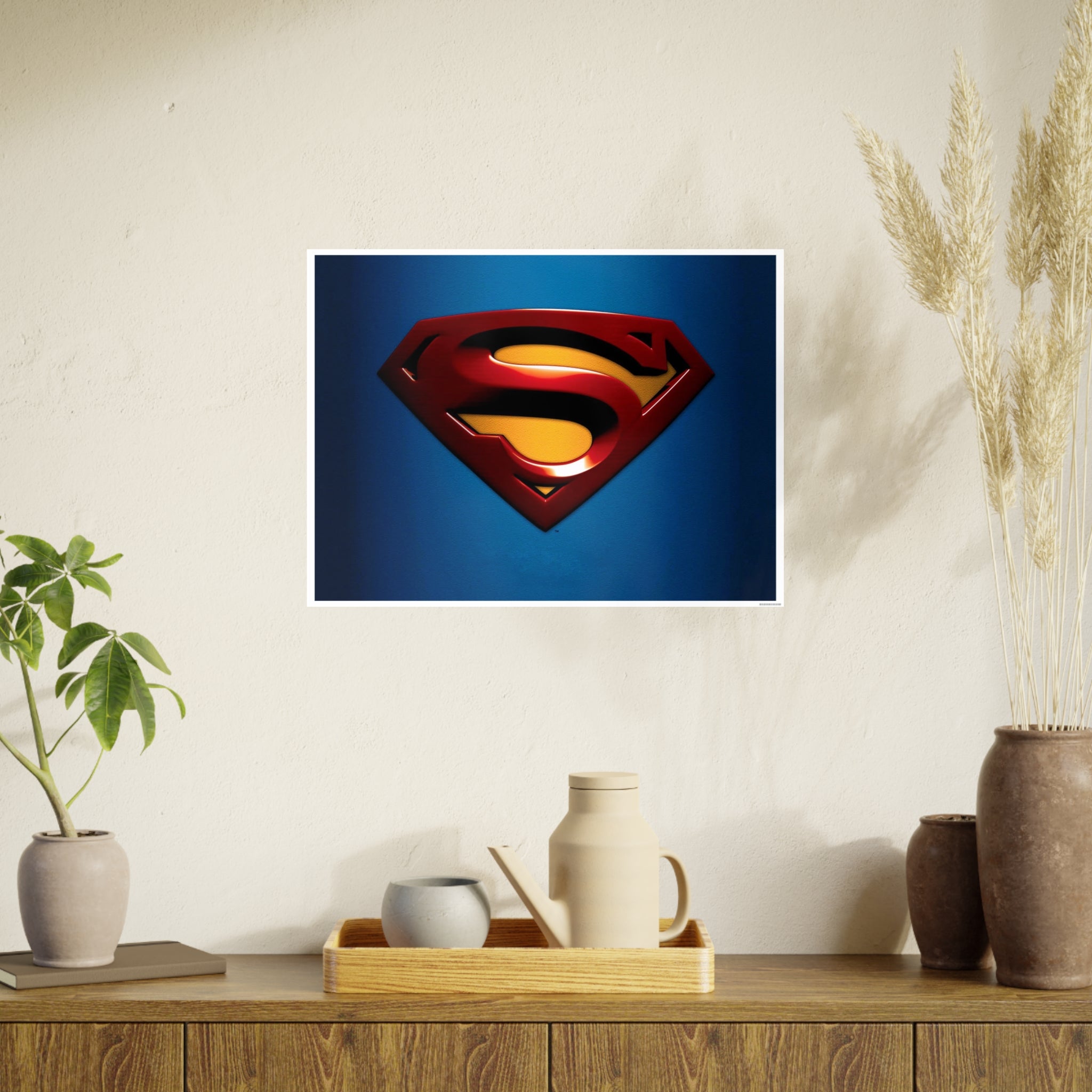 Superman Emblem Photo Art Poster — Retro Comic Logo Wall Print