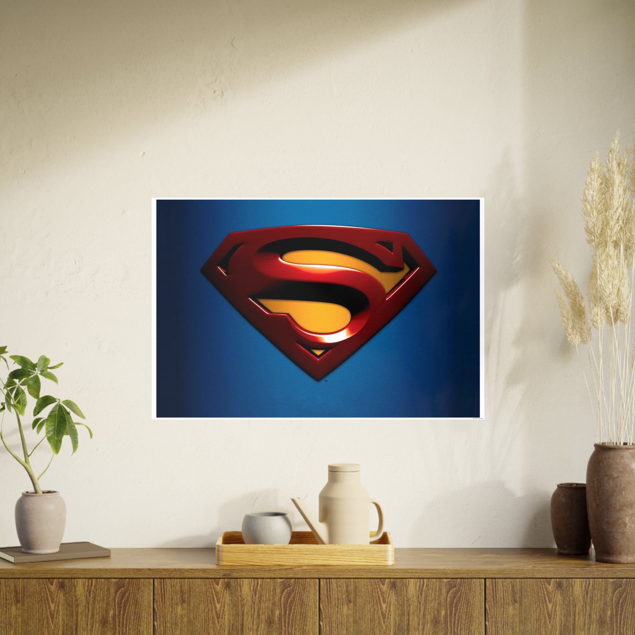 Superman Emblem Photo Art Poster — Retro Comic Logo Wall Print