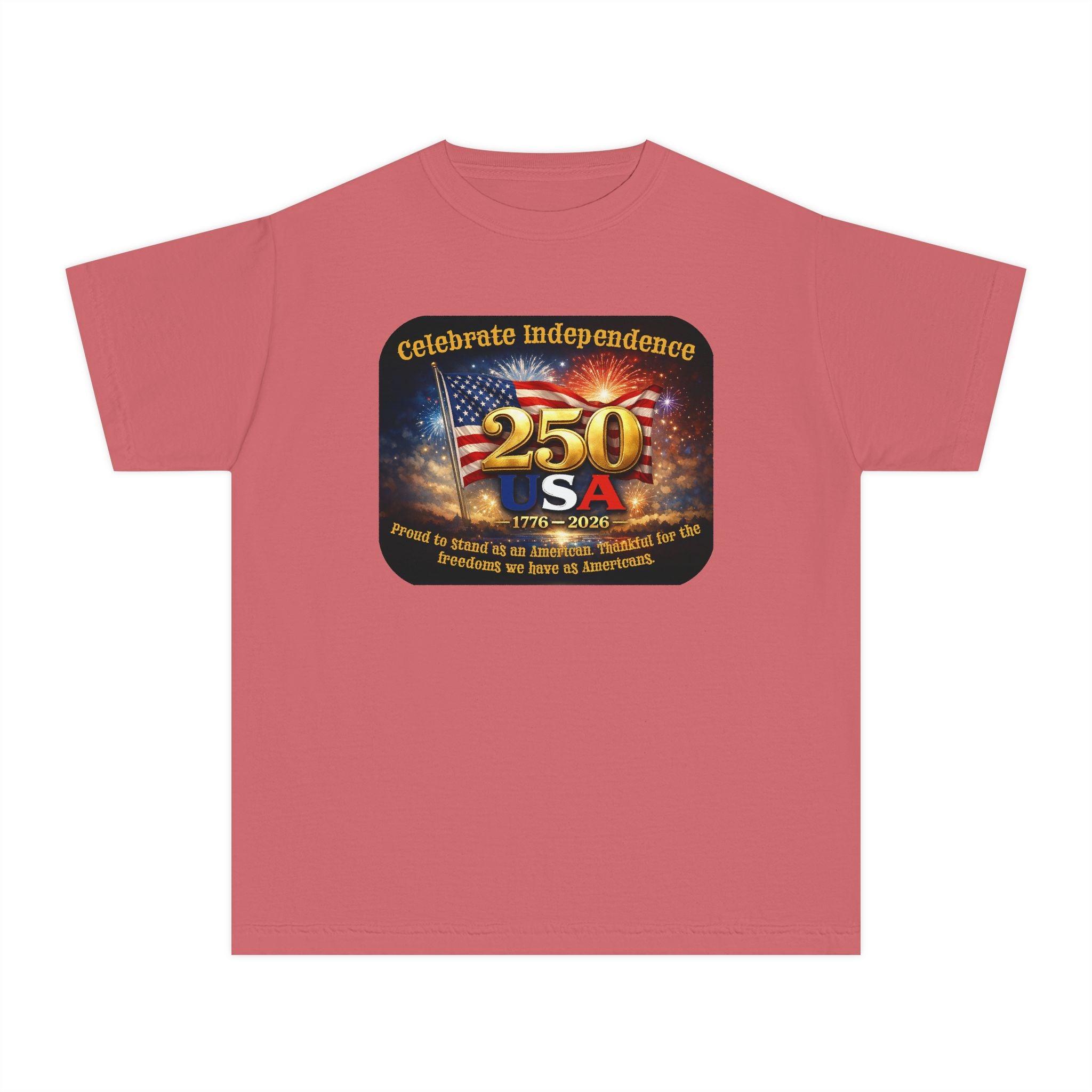 Youth Tee — "Celebrate Independence 250 USA" Patriotic Fireworks T-Shirt