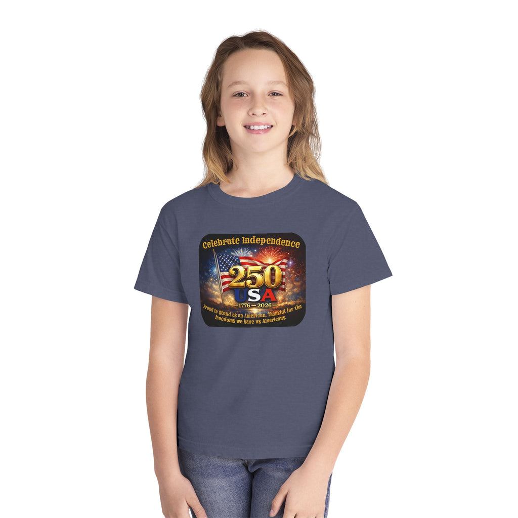 Youth Tee — "Celebrate Independence 250 USA" Patriotic Fireworks T-Shirt