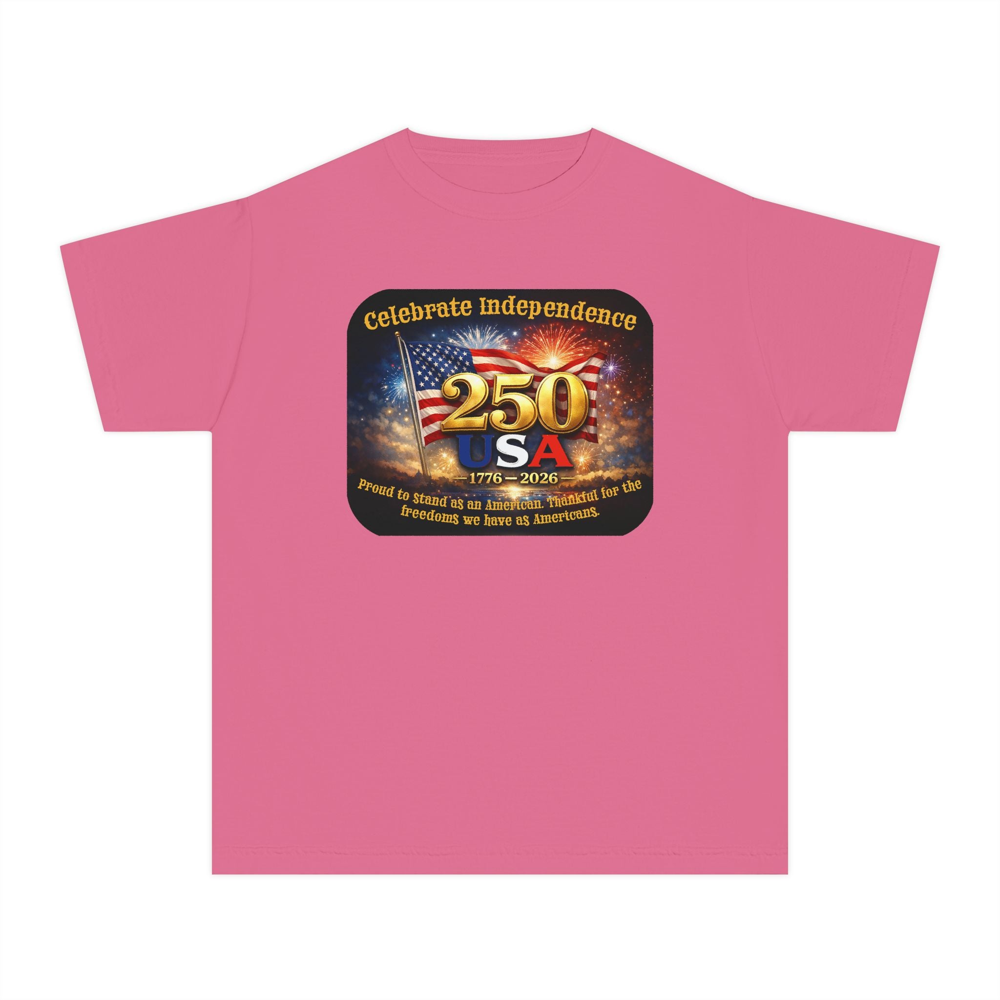 Youth Tee — "Celebrate Independence 250 USA" Patriotic Fireworks T-Shirt