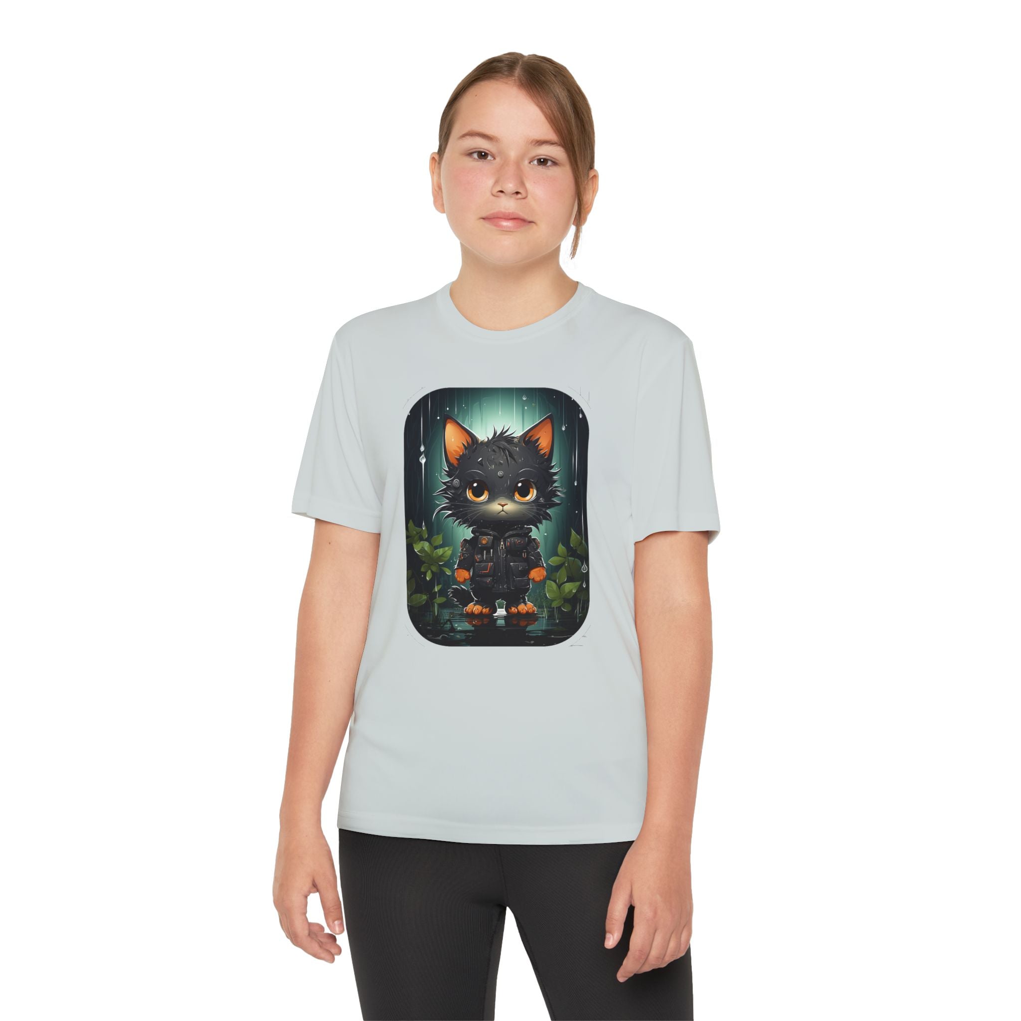 Youth Black Cat Competitor Tee — Cute Forest Kitten Graphic Shirt