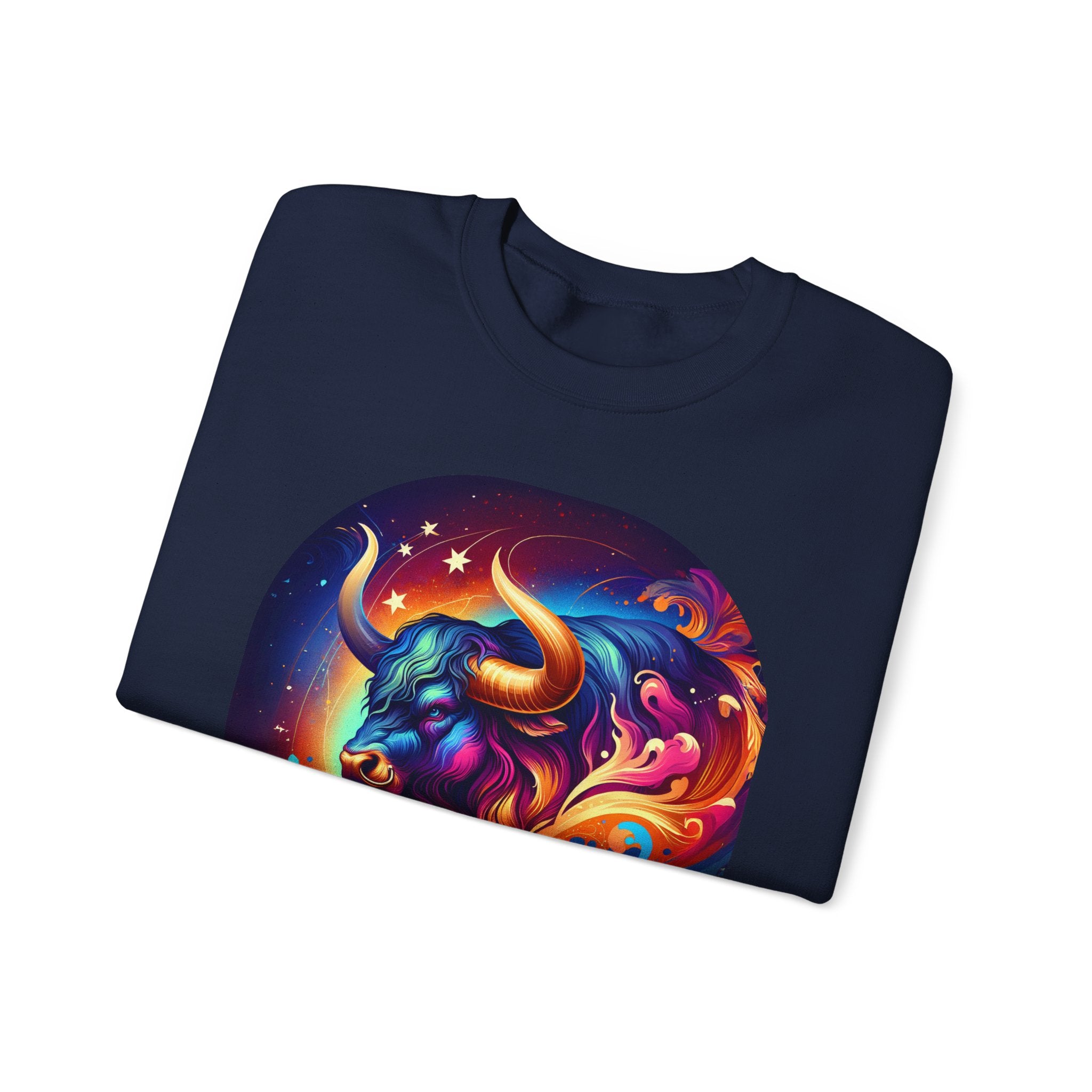Taurus Zodiac Crewneck Sweatshirt — Vibrant Neon Bull Astrology Sweatshirt