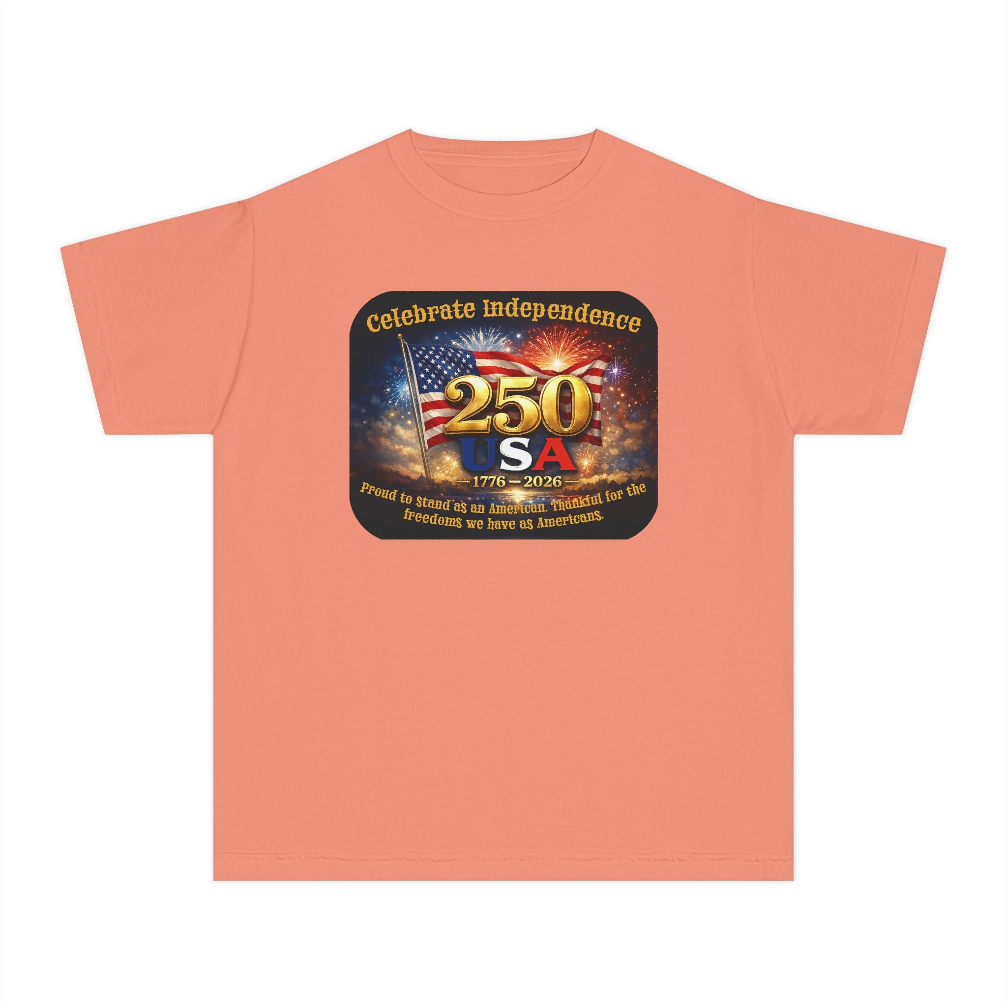 Youth Tee — "Celebrate Independence 250 USA" Patriotic Fireworks T-Shirt